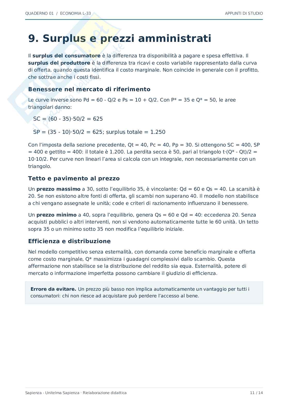 Domanda, offerta, equilibrio ed elasticità Pag. 11