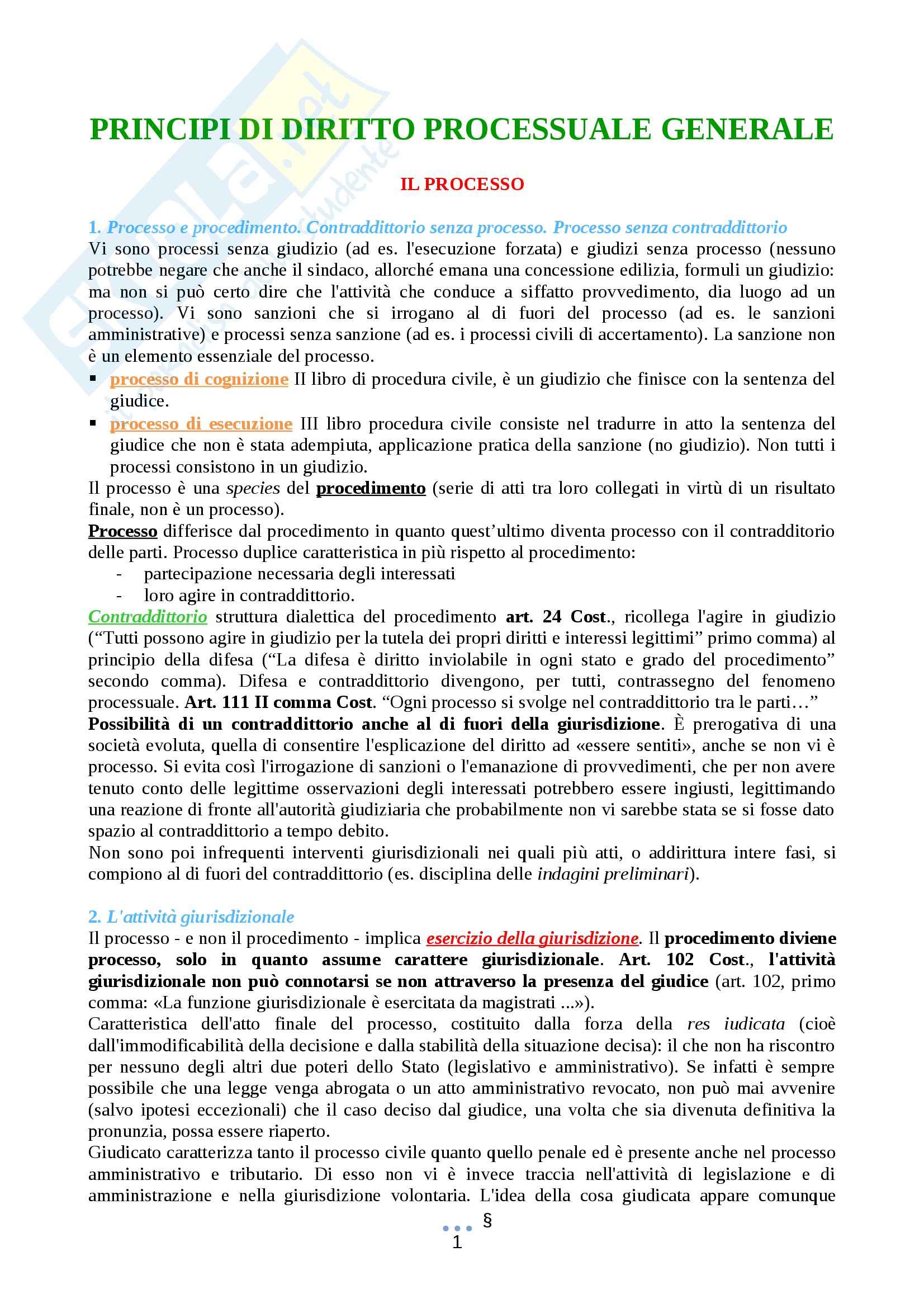 Riassunto esame Diritto processuale generale, prof. Ricci, libro consigliato Principi di diritto processuale generale, Ricci Pag. 1