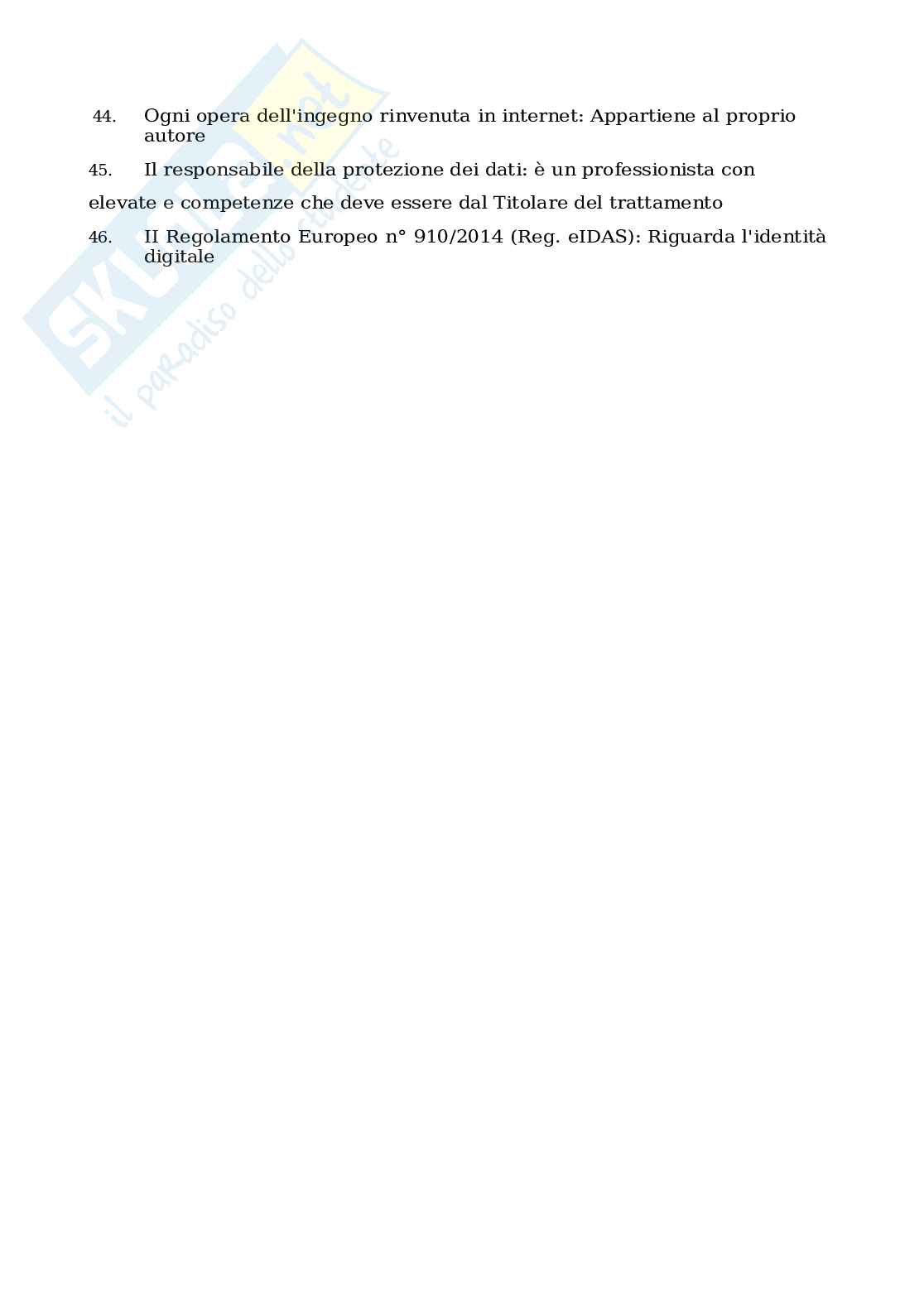 Domande e risposte Eipass Informatica giuridica - Modulo 1: Nuove tecnologie e tutela della personalità  Pag. 6