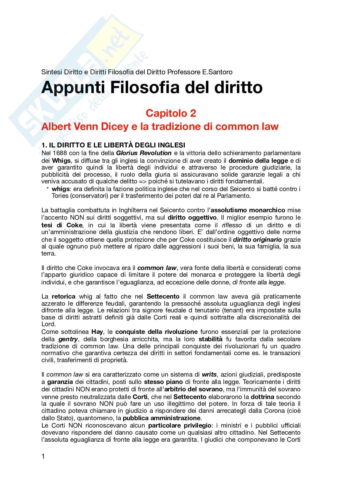 Riassunto esame Filosofia del Diritto, Prof. Re Lucia, libro consigliato Diritto e Diritti: lo Stato di diritto nell’era della globalizzazione, Santoro Pag. 1