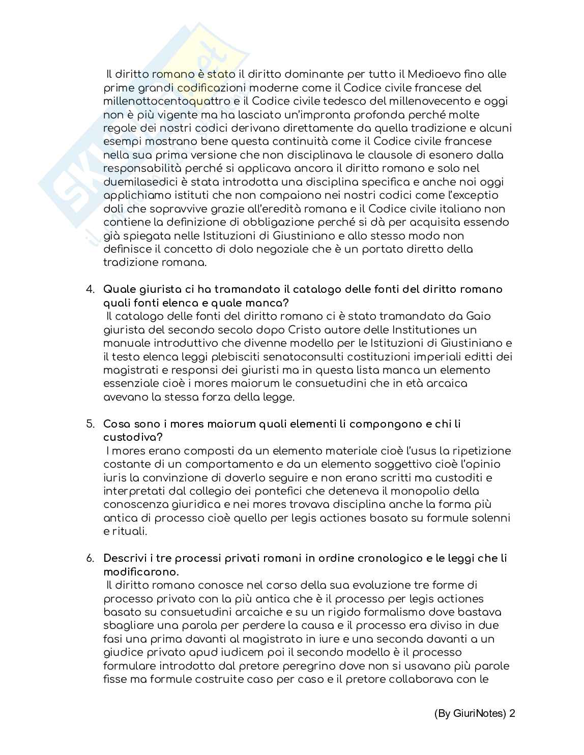 Domande e risposte dell’esame di Diritto romano  Pag. 2