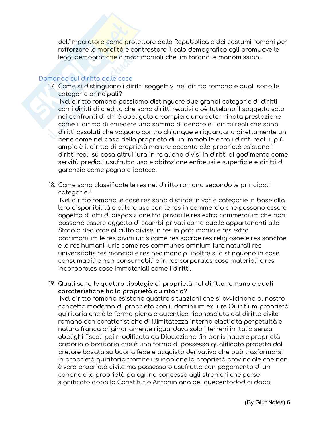 Domande e risposte dell’esame di Diritto romano  Pag. 6