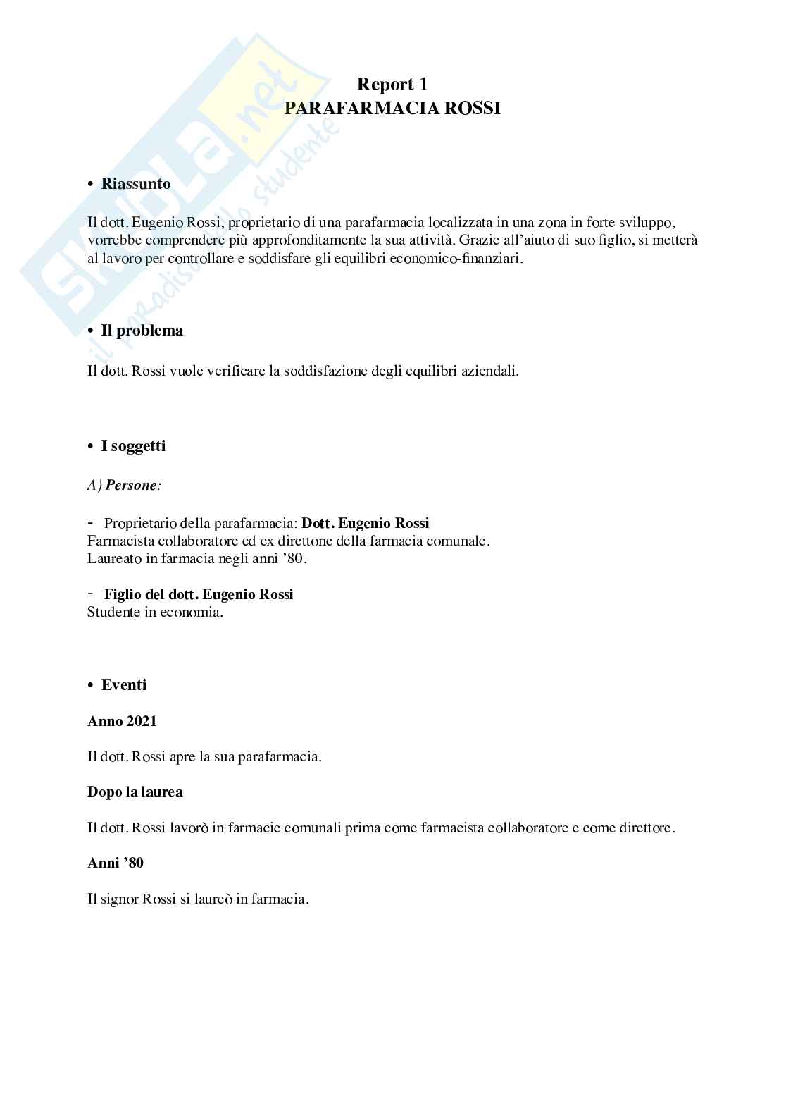 Economia aziendale – I 5 casi del corso svolti (Parafarmacia Rossi, Bettisnago, Goodfood) Pag. 1