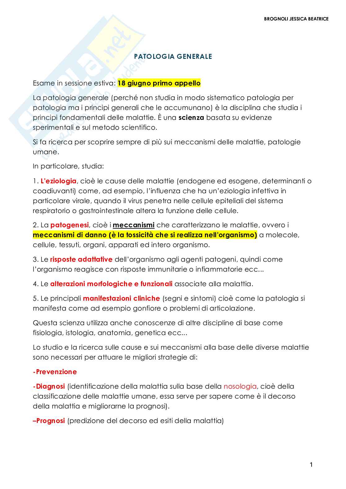 Patologia generale - Appunti Pag. 1