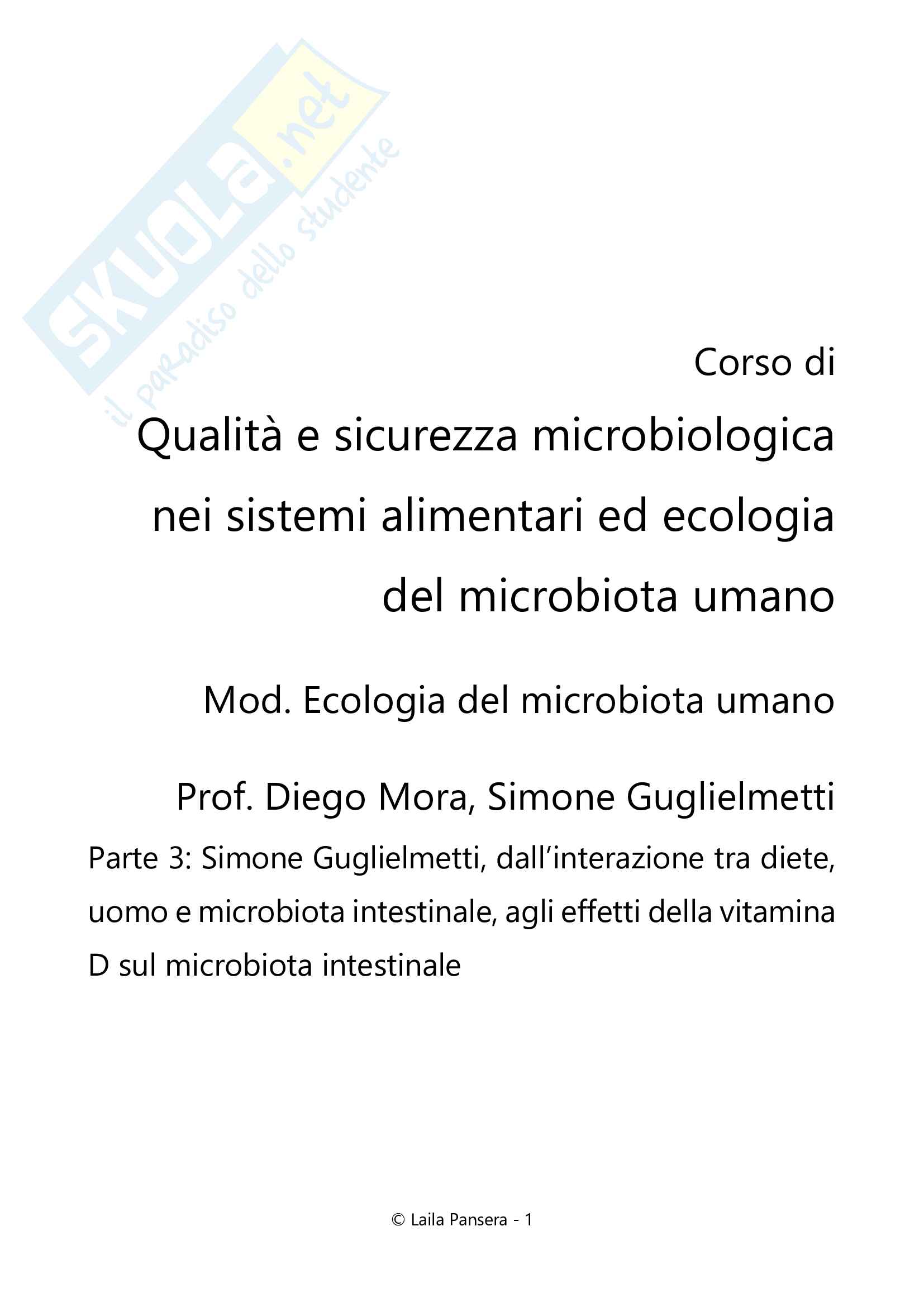 Ecologia del microbiota umano, parte 3, prof. Simone Guglielmetti Pag. 1