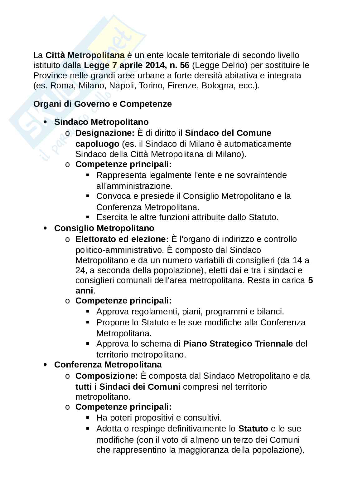 Organi e funzioni città metropolitana Pag. 1