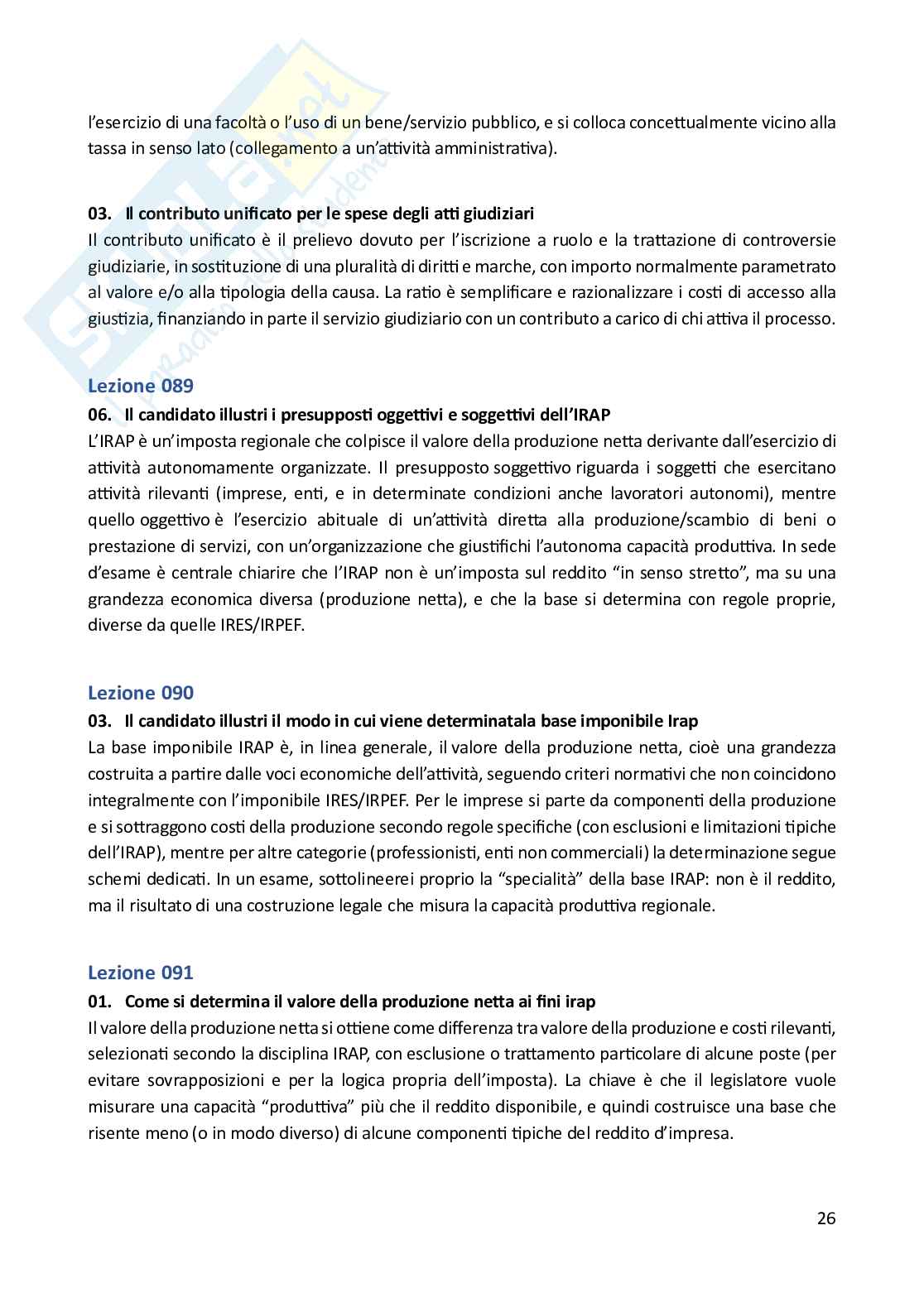 Diritto tributario – Paniere risposte aperte completo –  A.A. 2025/26 Pag. 26