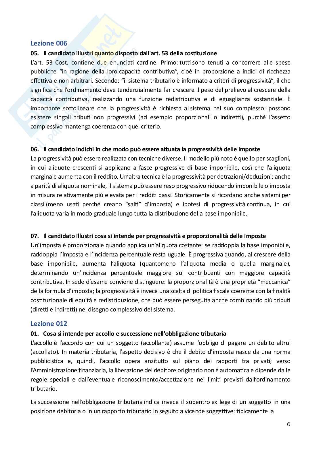 Diritto tributario – Paniere risposte aperte completo –  A.A. 2025/26 Pag. 6