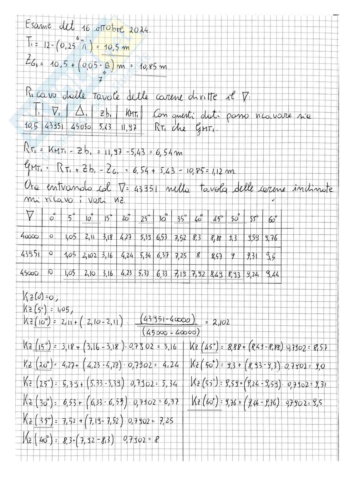 Esercitazione tipo esame di Statica della nave - Parte 2 Pag. 11