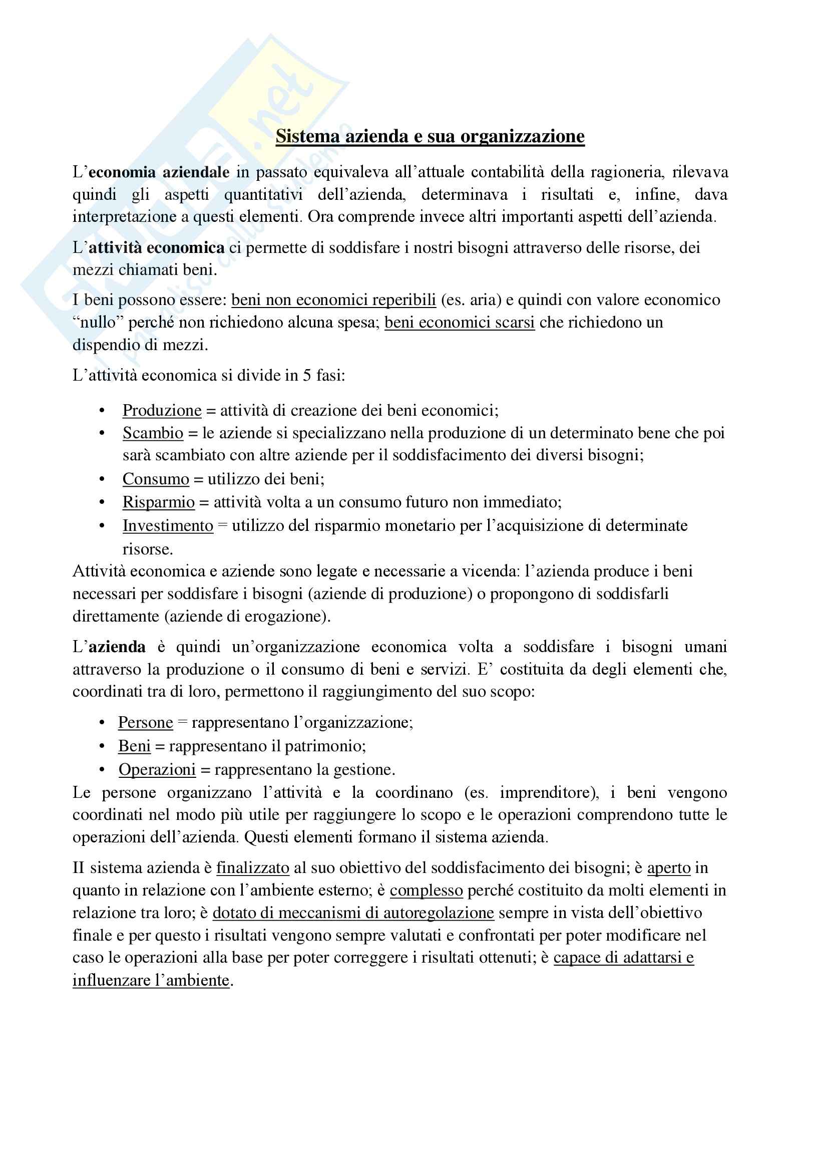 Economia Aziendale - Appunti Pag. 1