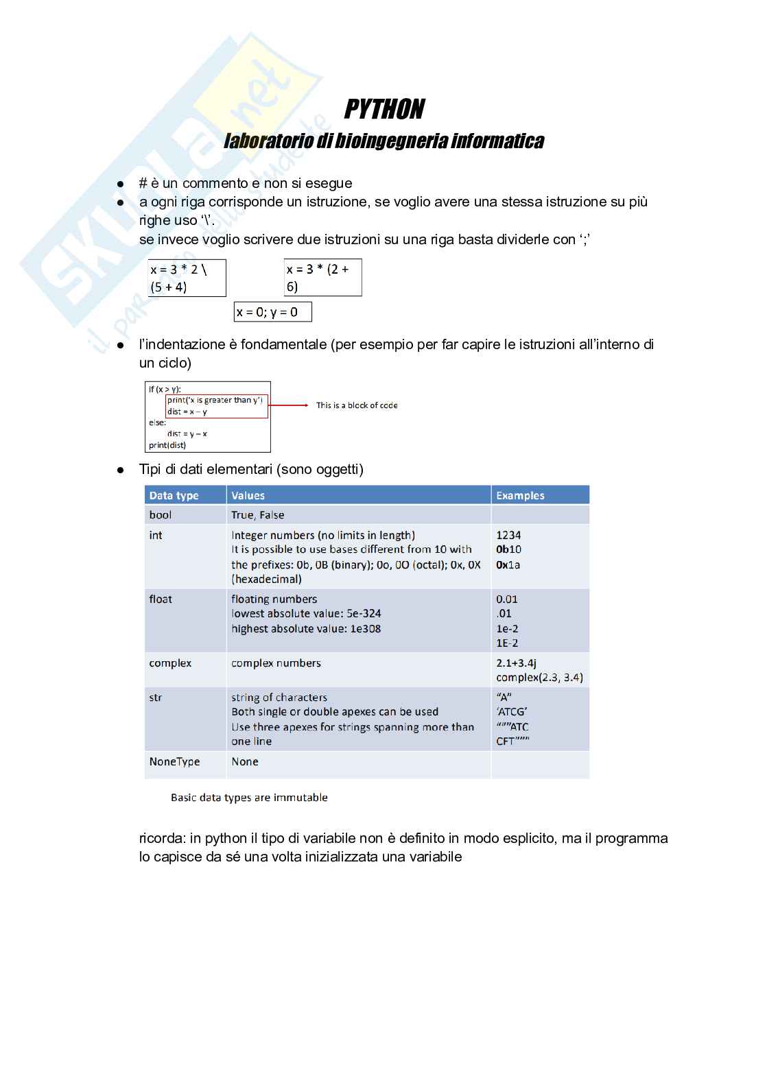 Appunti esaustivi di python Pag. 1