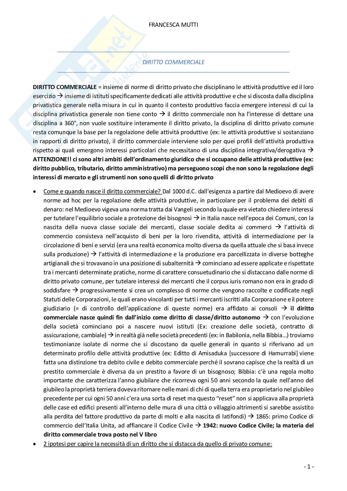 Diritto commerciale - Appunti completi per la preparazione dell'esame parte A Pag. 1