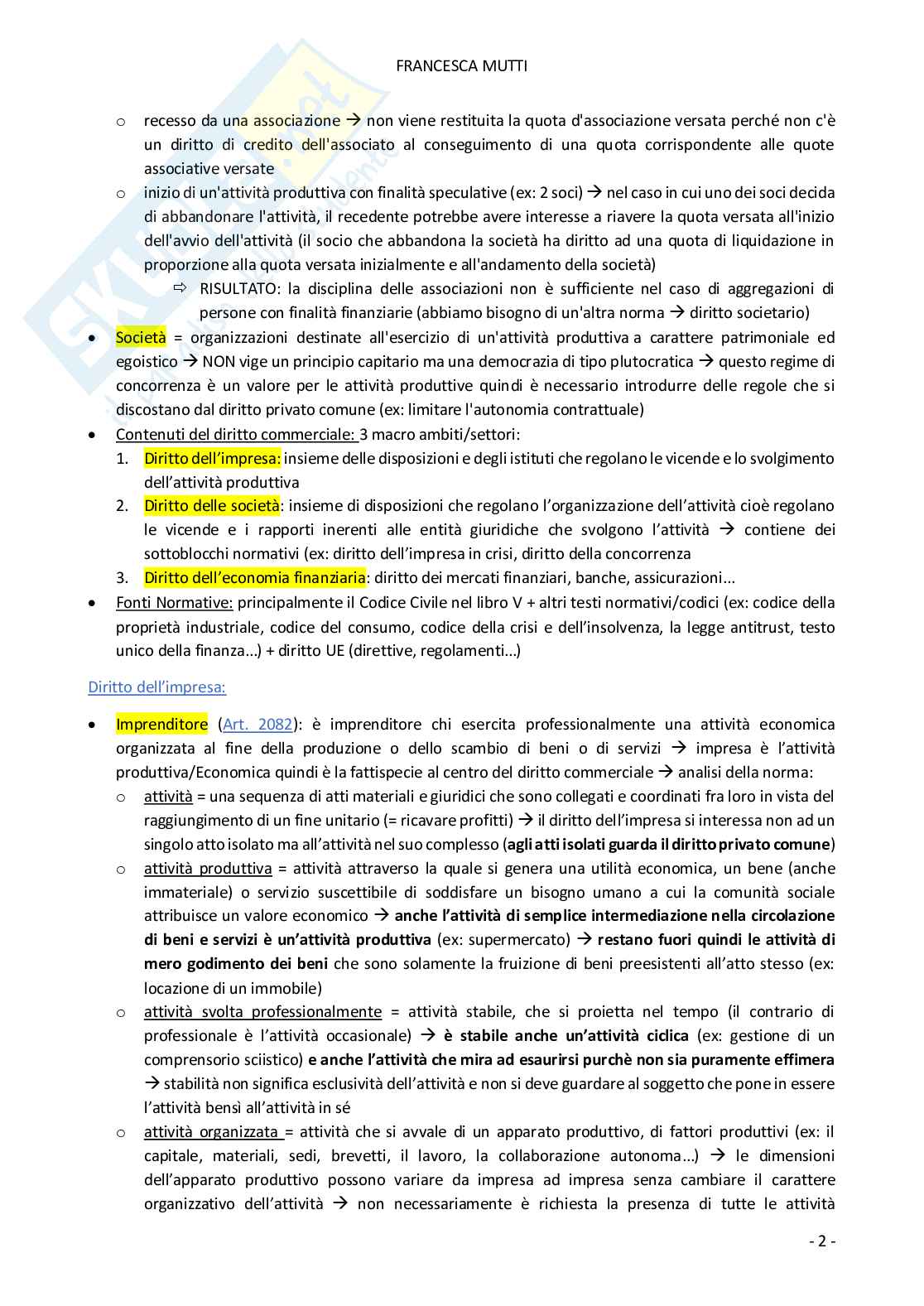 Diritto commerciale - Appunti completi per la preparazione dell'esame parte A Pag. 2