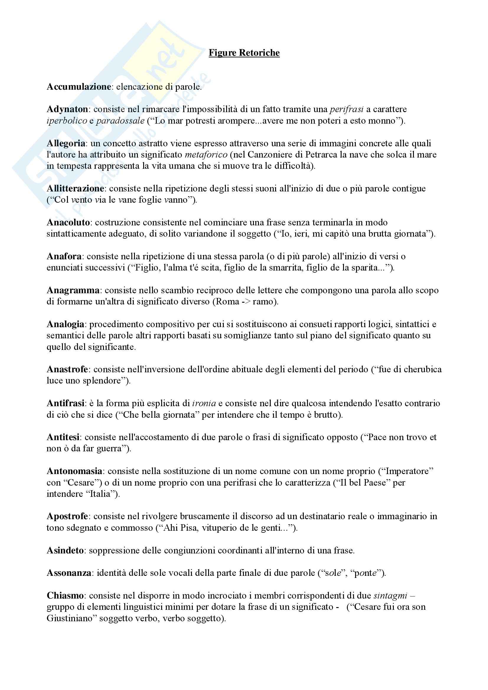 Letteratura italiana - figure retoriche - Analisi Pag. 1