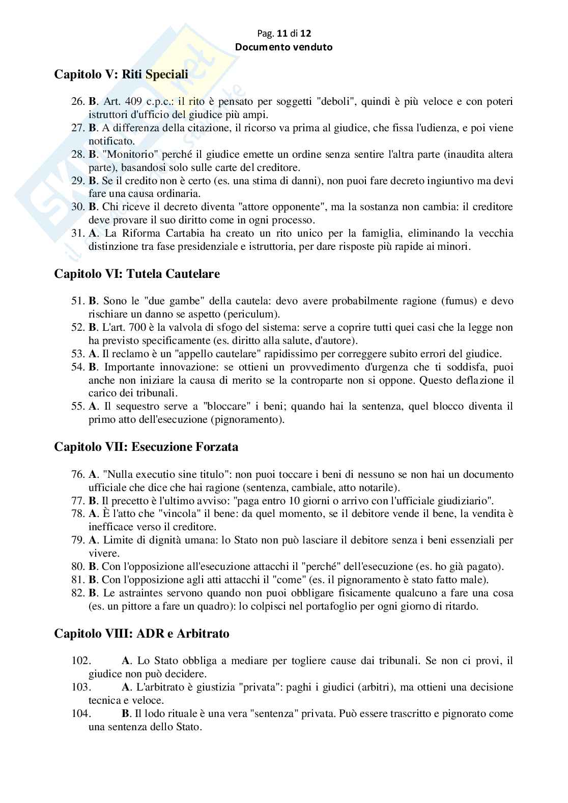 Simulazione esame con test a crocette/ scelta multipla del 2 modulo di Diritto processuale civile Pag. 11