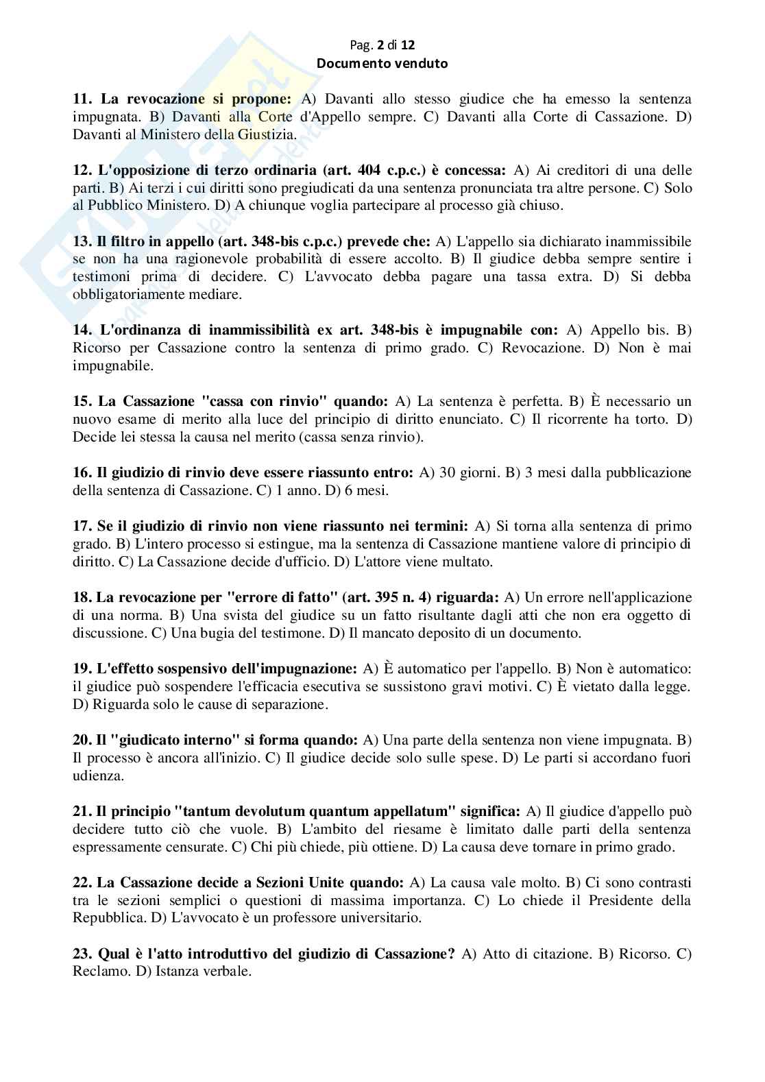 Simulazione esame con test a crocette/ scelta multipla del 2 modulo di Diritto processuale civile Pag. 2