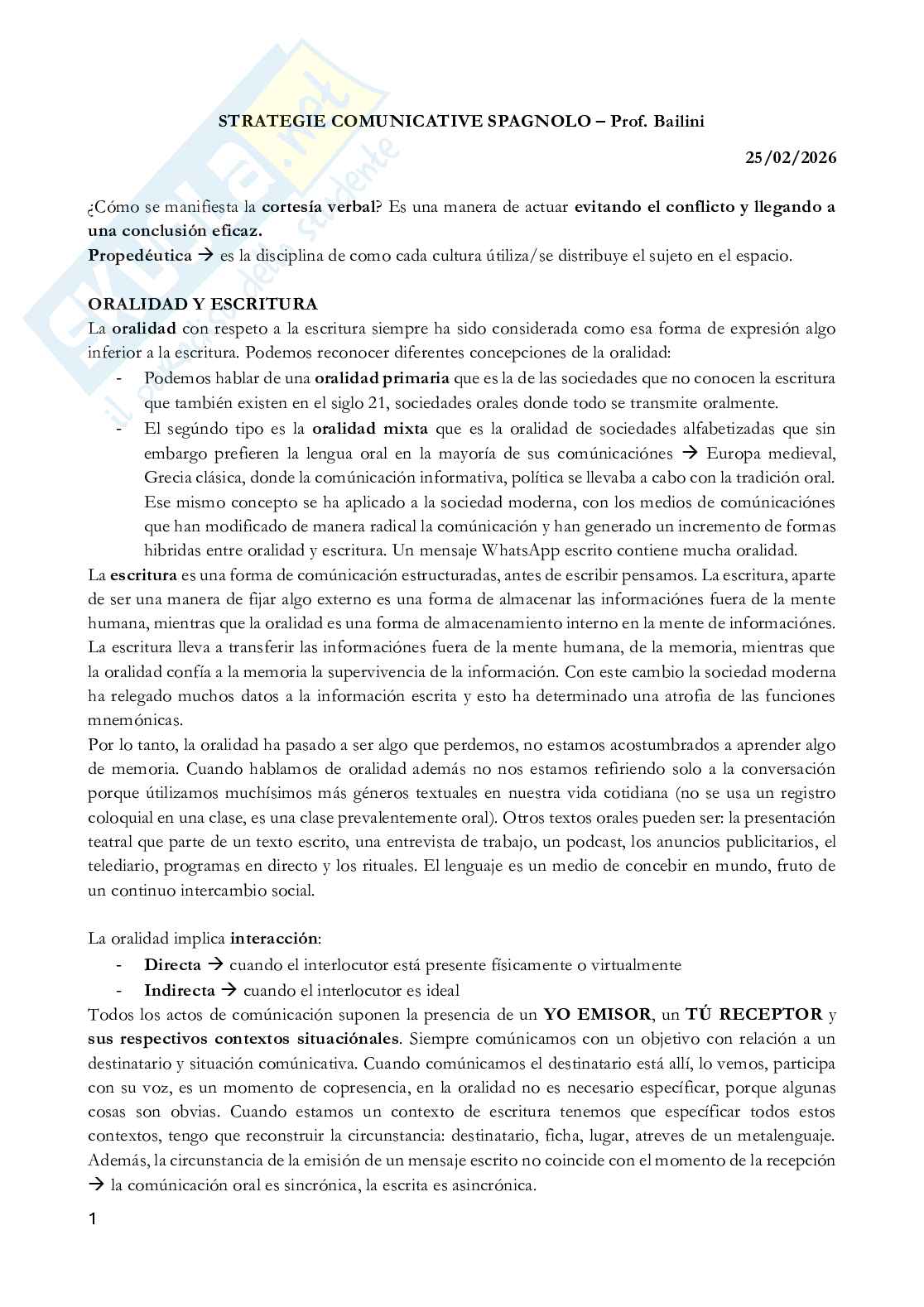 Appunti Strategie comunicative e negoziali della lingua spagnola Pag. 1