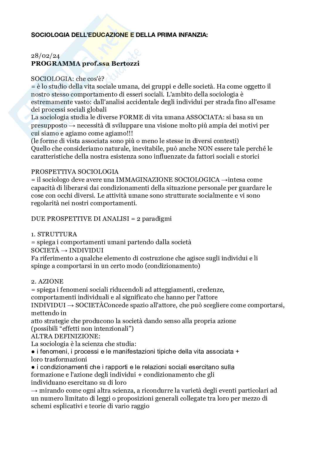 Sociologia dell'educazione e della prima infanzia Pag. 1
