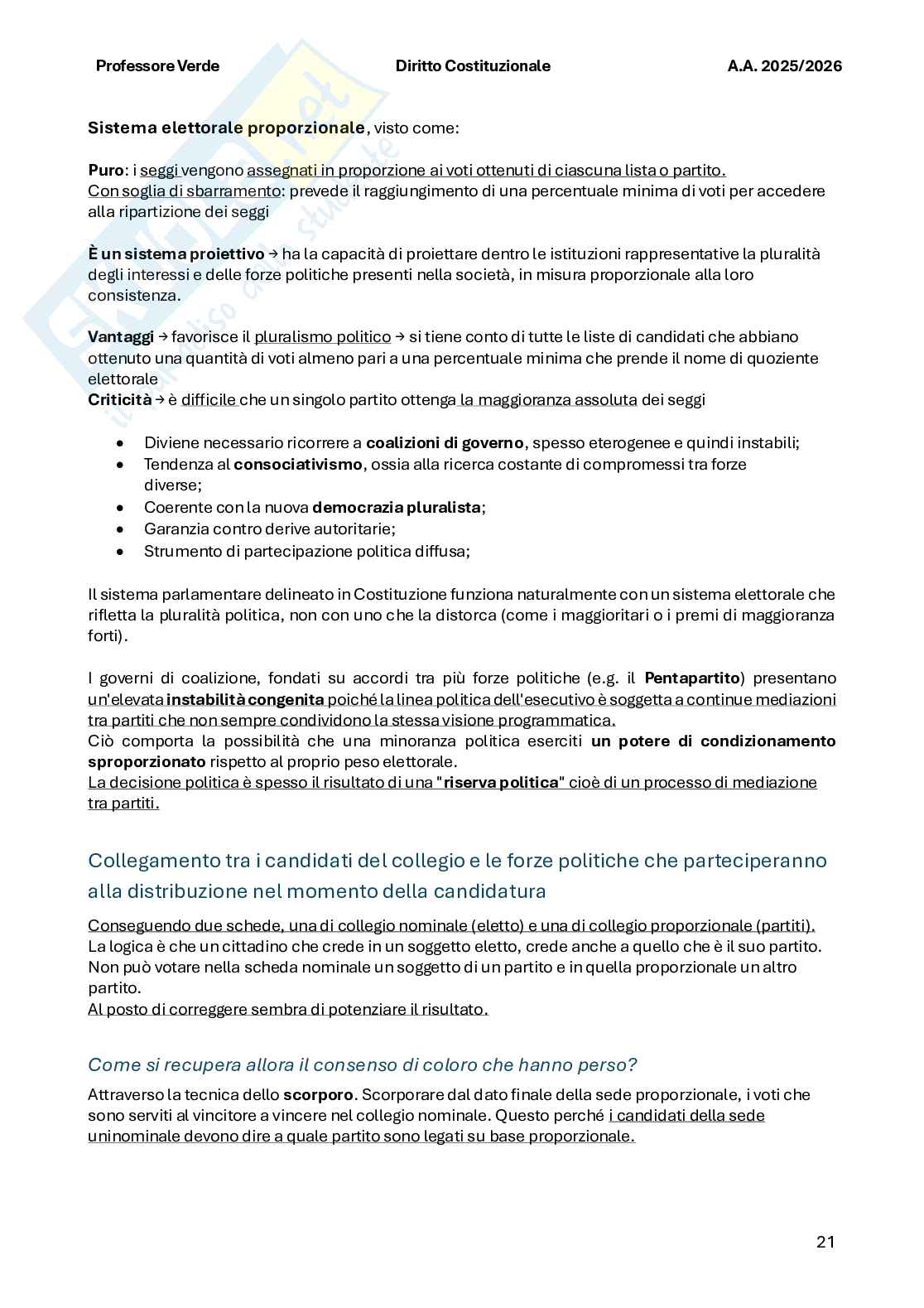 Riassunto esame Diritto costituzionale , Prof. Verde Giuseppe, libro consigliato Diritto costituzionale , Bin, Pitruzzella Pag. 21