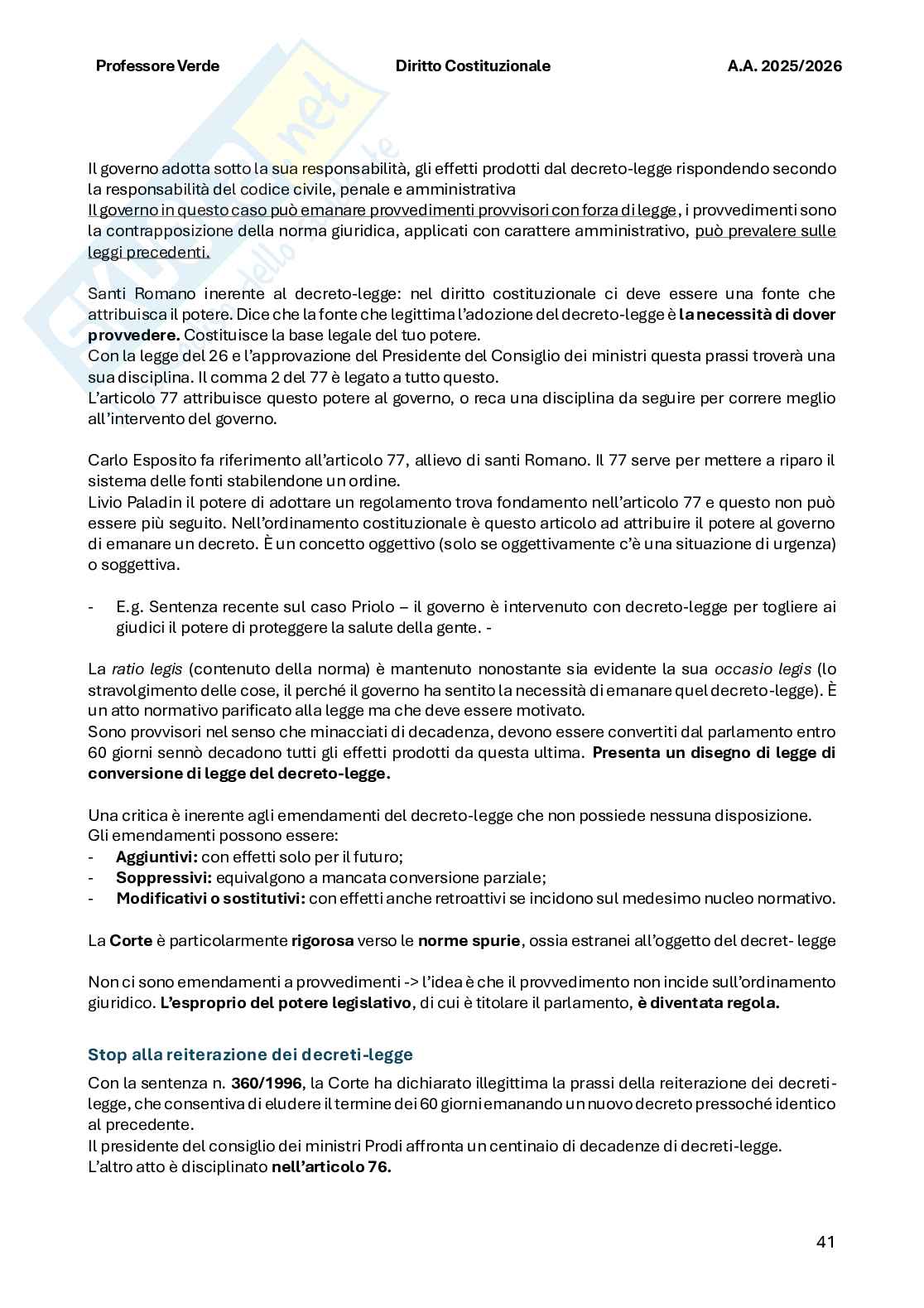 Riassunto esame Diritto costituzionale , Prof. Verde Giuseppe, libro consigliato Diritto costituzionale , Bin, Pitruzzella Pag. 41