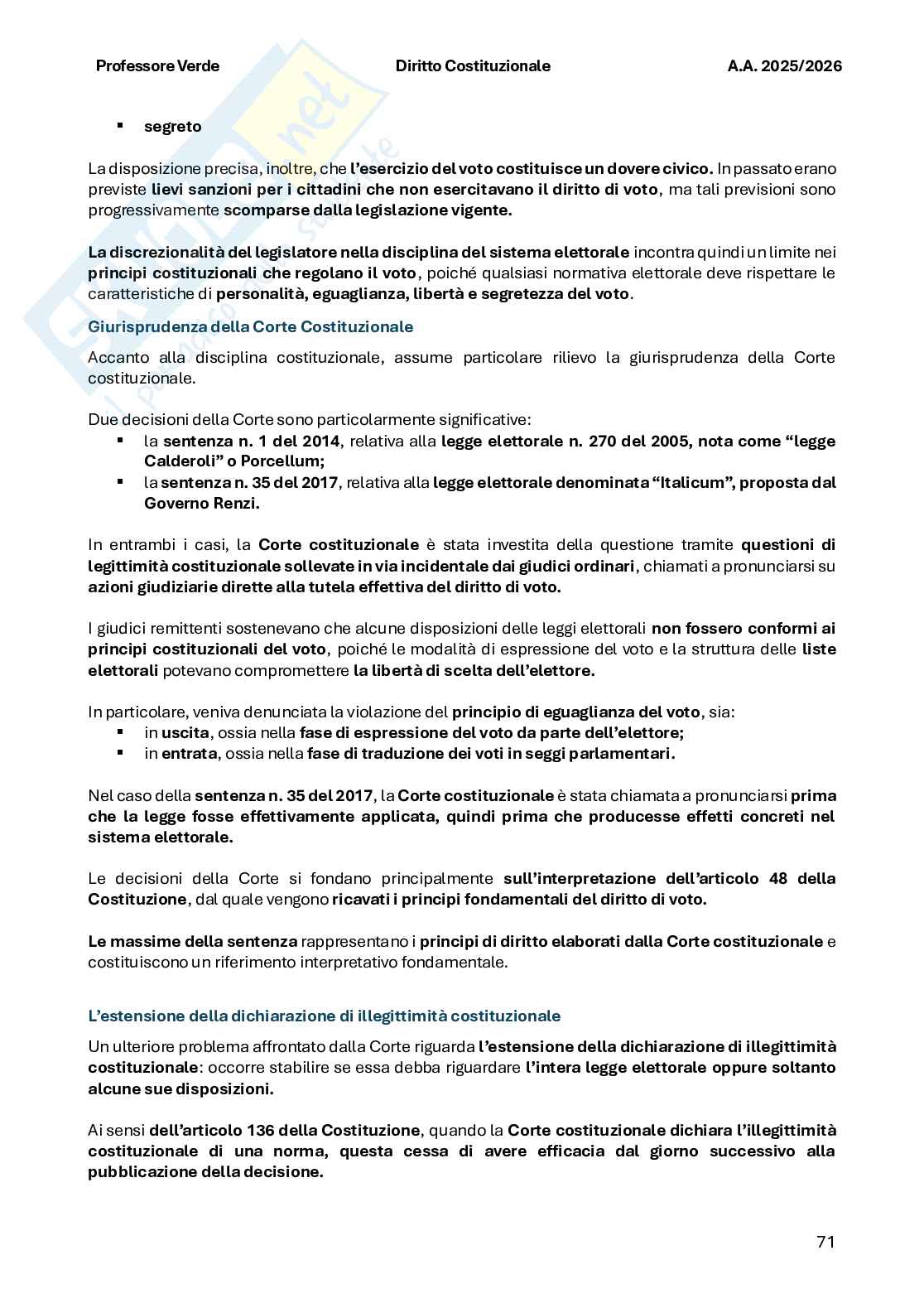 Riassunto esame Diritto costituzionale , Prof. Verde Giuseppe, libro consigliato Diritto costituzionale , Bin, Pitruzzella Pag. 71
