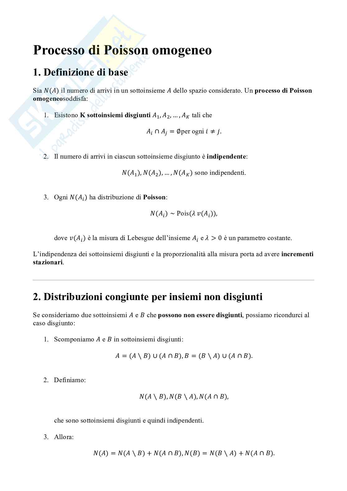 Processo di Poisson Pag. 1