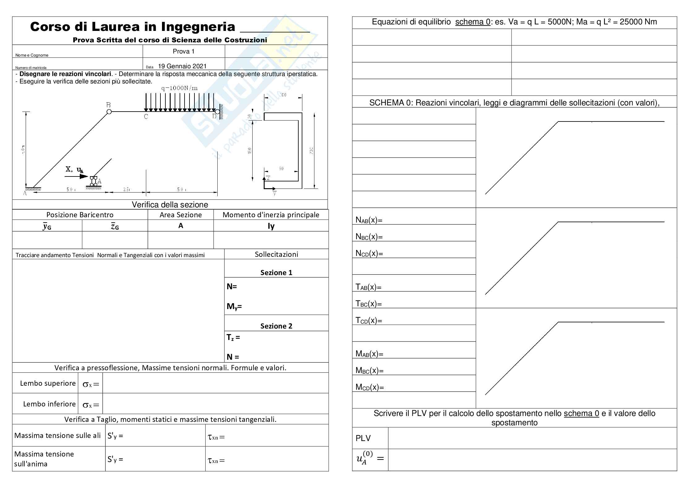 Seconda prova esame e soluzioni di Scienza delle costruzioni Pag. 1