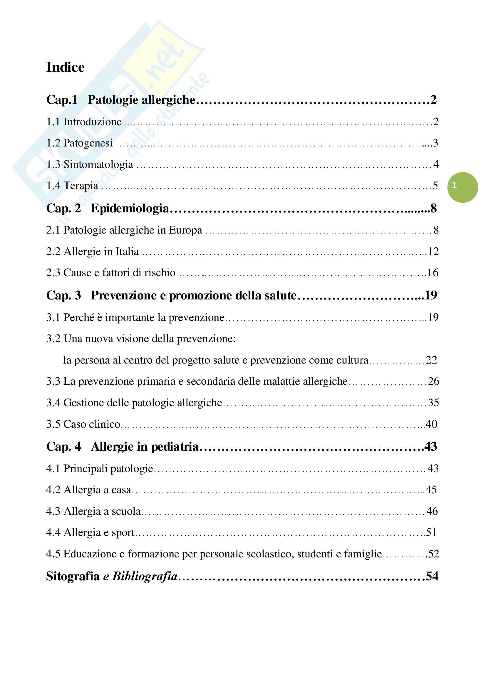Patologie allergiche, Tesi Pag. 1
