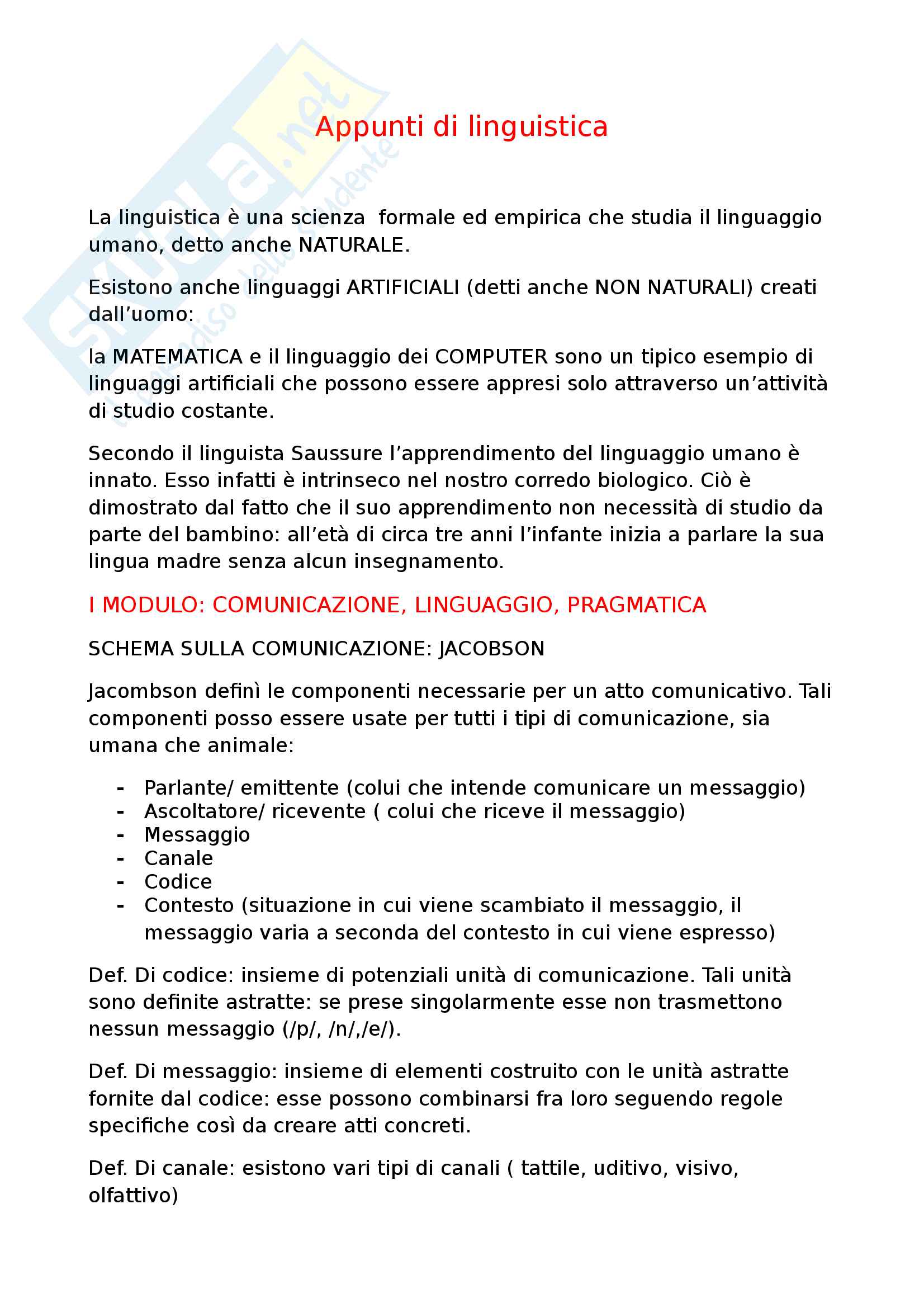 Linguistica Generale Argomenti