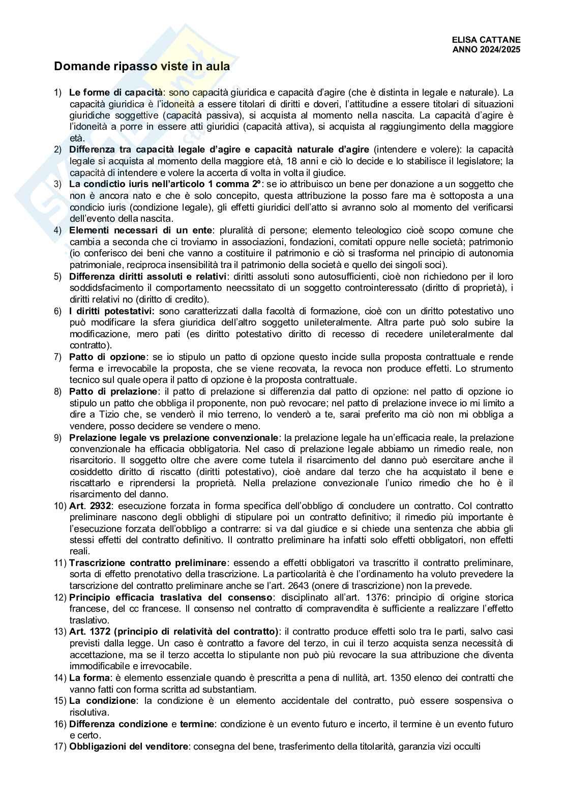 Contratti in generale - Diritto privato Pag. 1