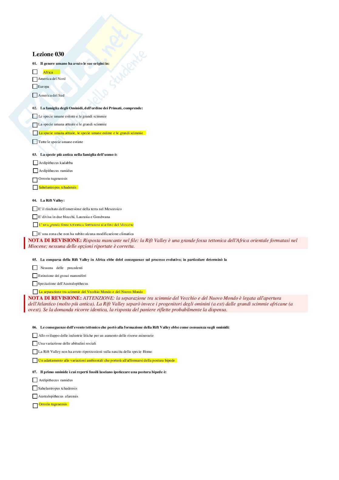 Paniere Antropologia 2026 - Quiz Risolti e domande extra Pag. 36