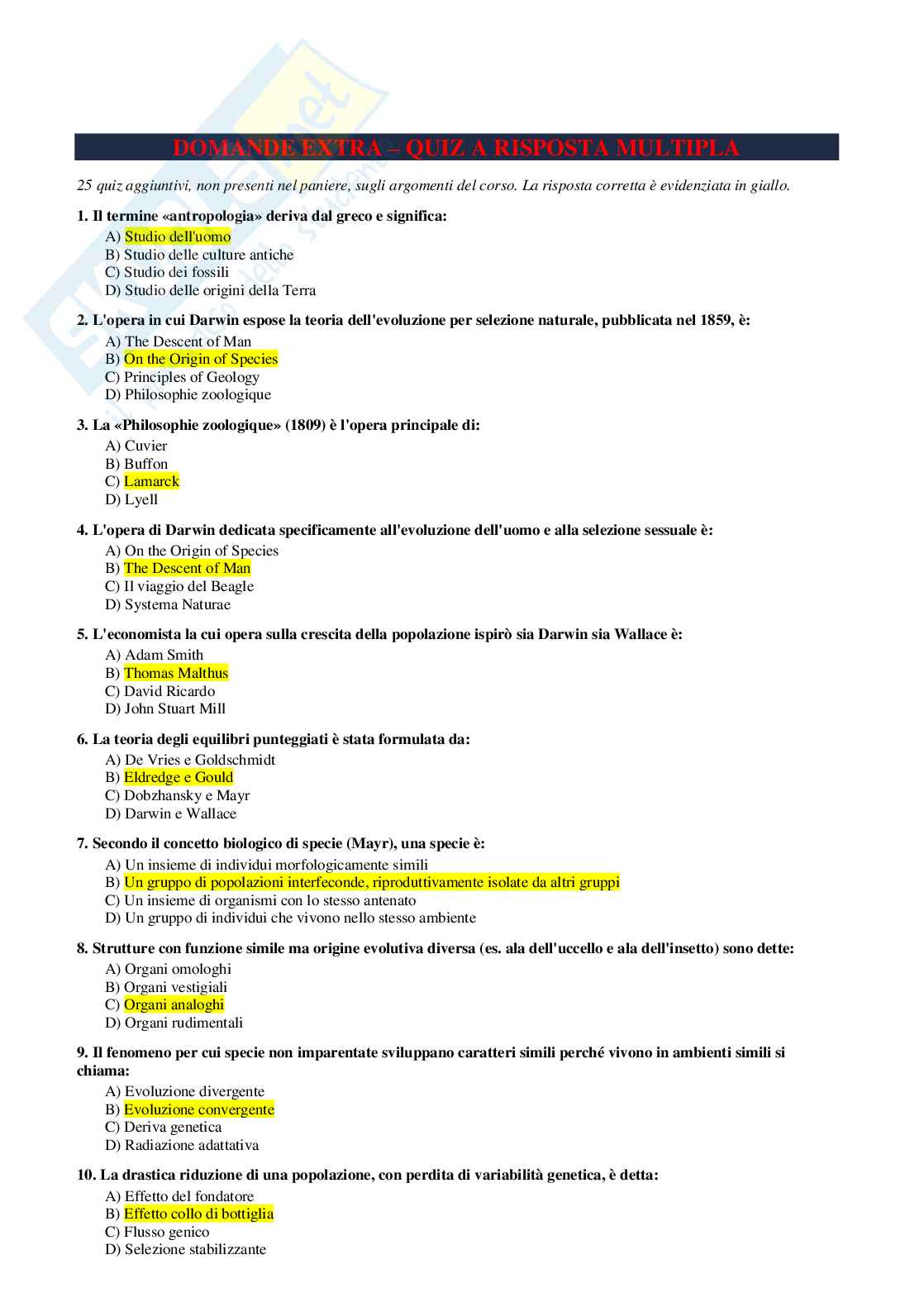Paniere Antropologia 2026 - Quiz Risolti e domande extra Pag. 56