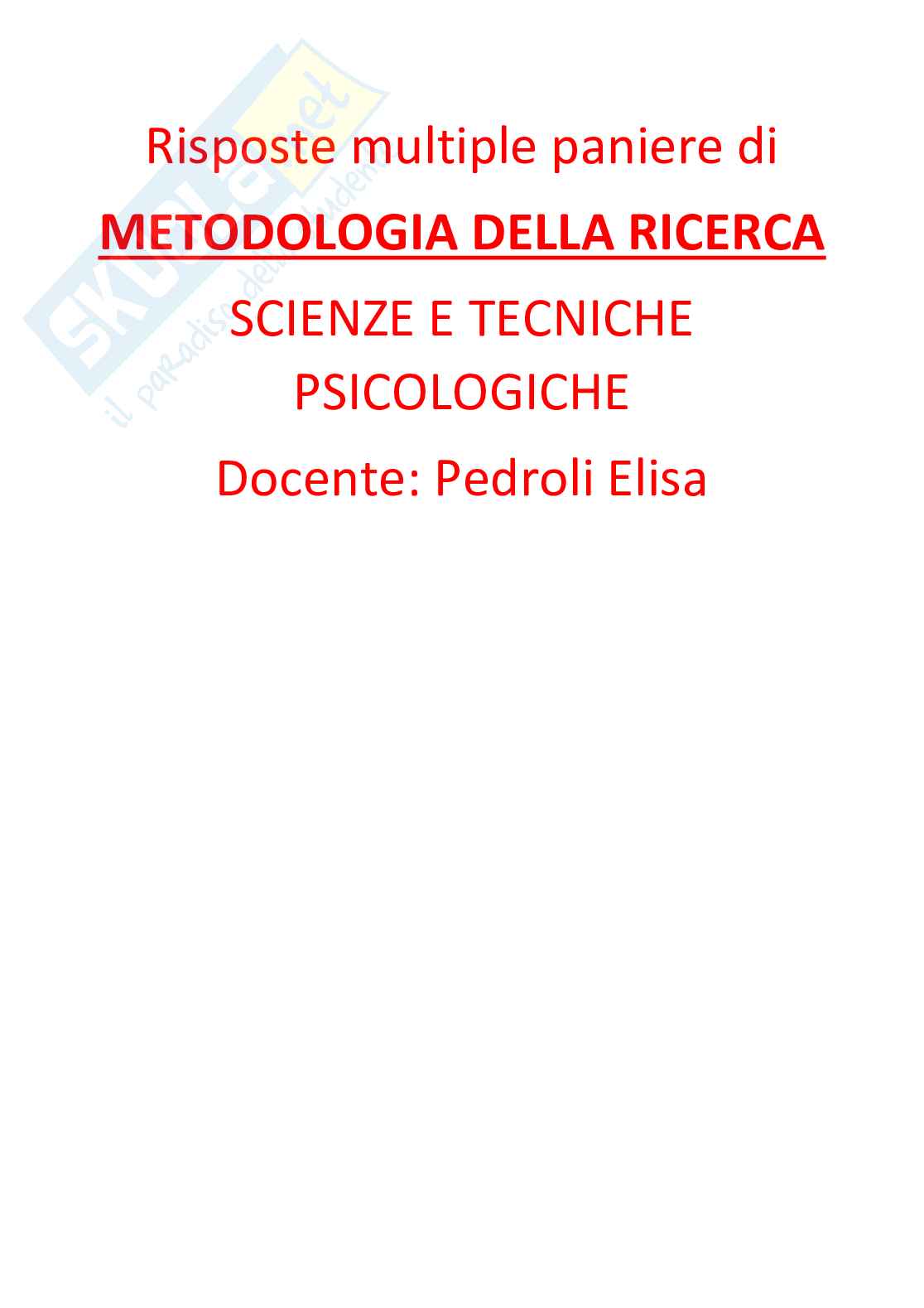 Paniere metodologia della ricerca - risposte multiple Pag. 1