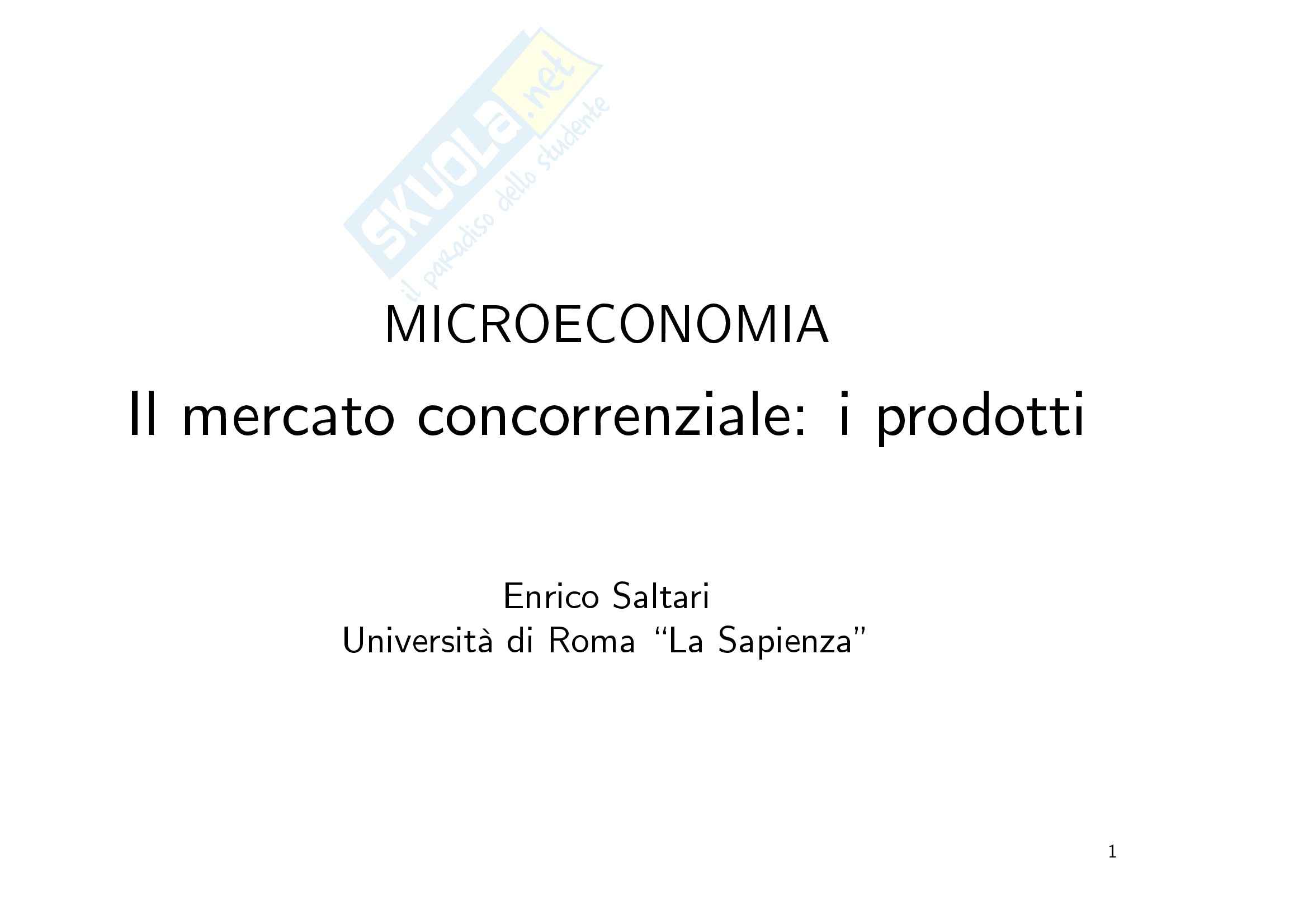 Economia finanziaria - il mercato concorrenziale Pag. 1