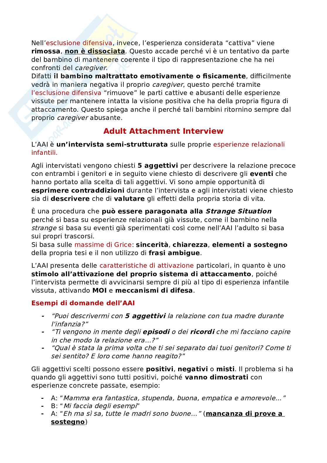 Riassunto esame Psicodinamica e psicopatologia dello sviluppo, Prof. Speranza Annamaria, libro consigliato Psicopatologia dello sviluppo: modelli teorici percorsi a rischio, Massimo Ammaniti Pag. 36