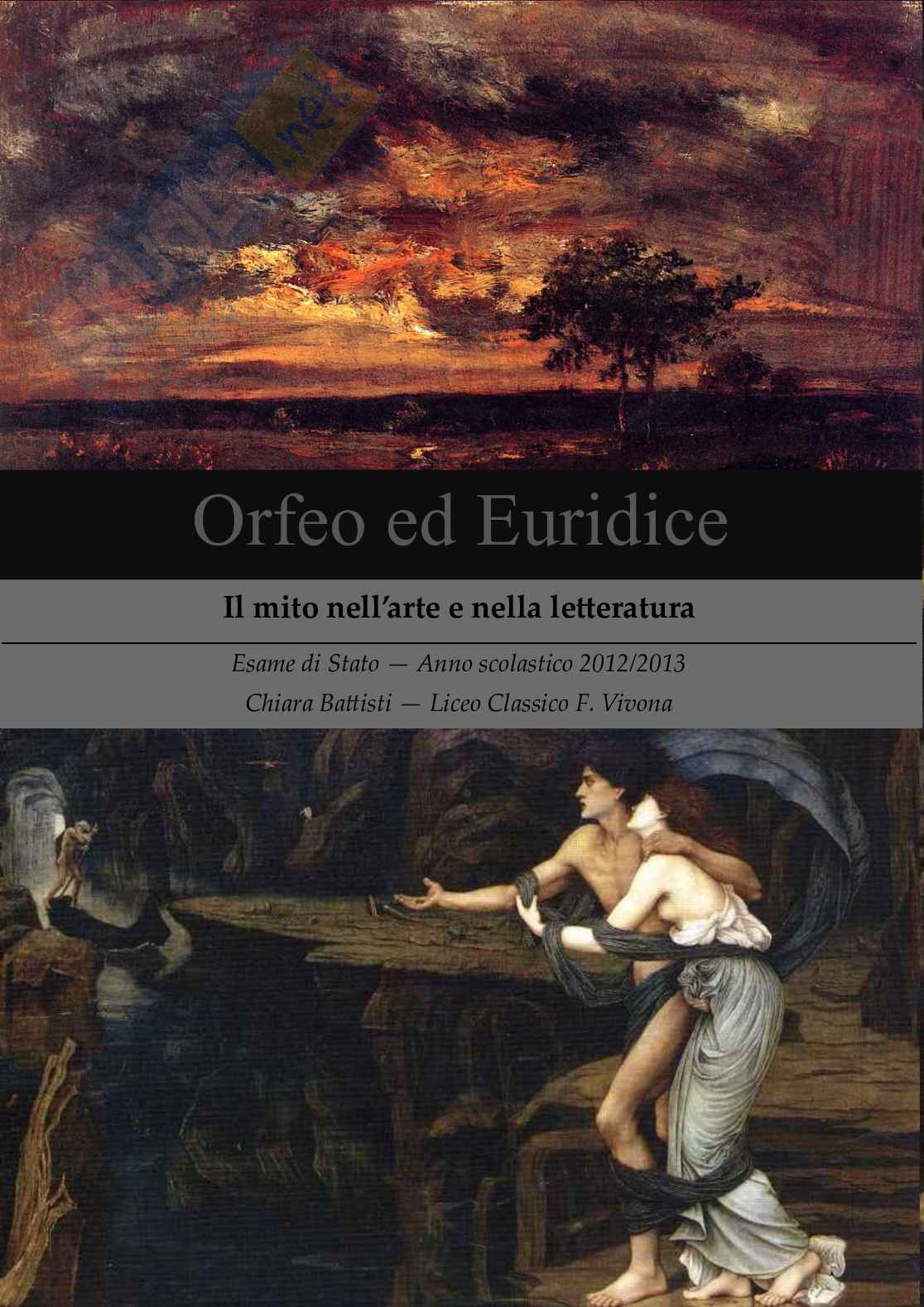 Mito Di Orfeo Ed Euridice Tesina