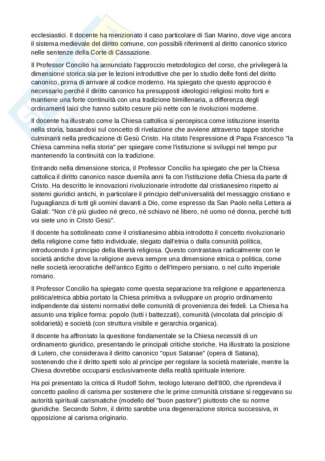 Prima lezione del corso di Istituzioni di Diritto canonico Pag. 2
