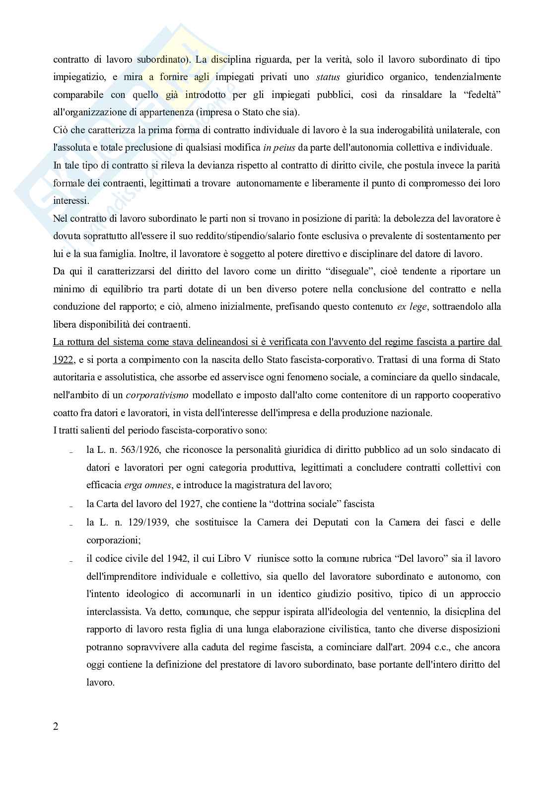 Riassunto esame Diritto del lavoro, Prof. Carinci Maria Teresa, libro consigliato Diritto del lavoro - Vol. 2 (Il Rapporto di lavoro subordinato), 10^edizione, Carinci, De Luca Tamajo, Tosi, Treu Pag. 2