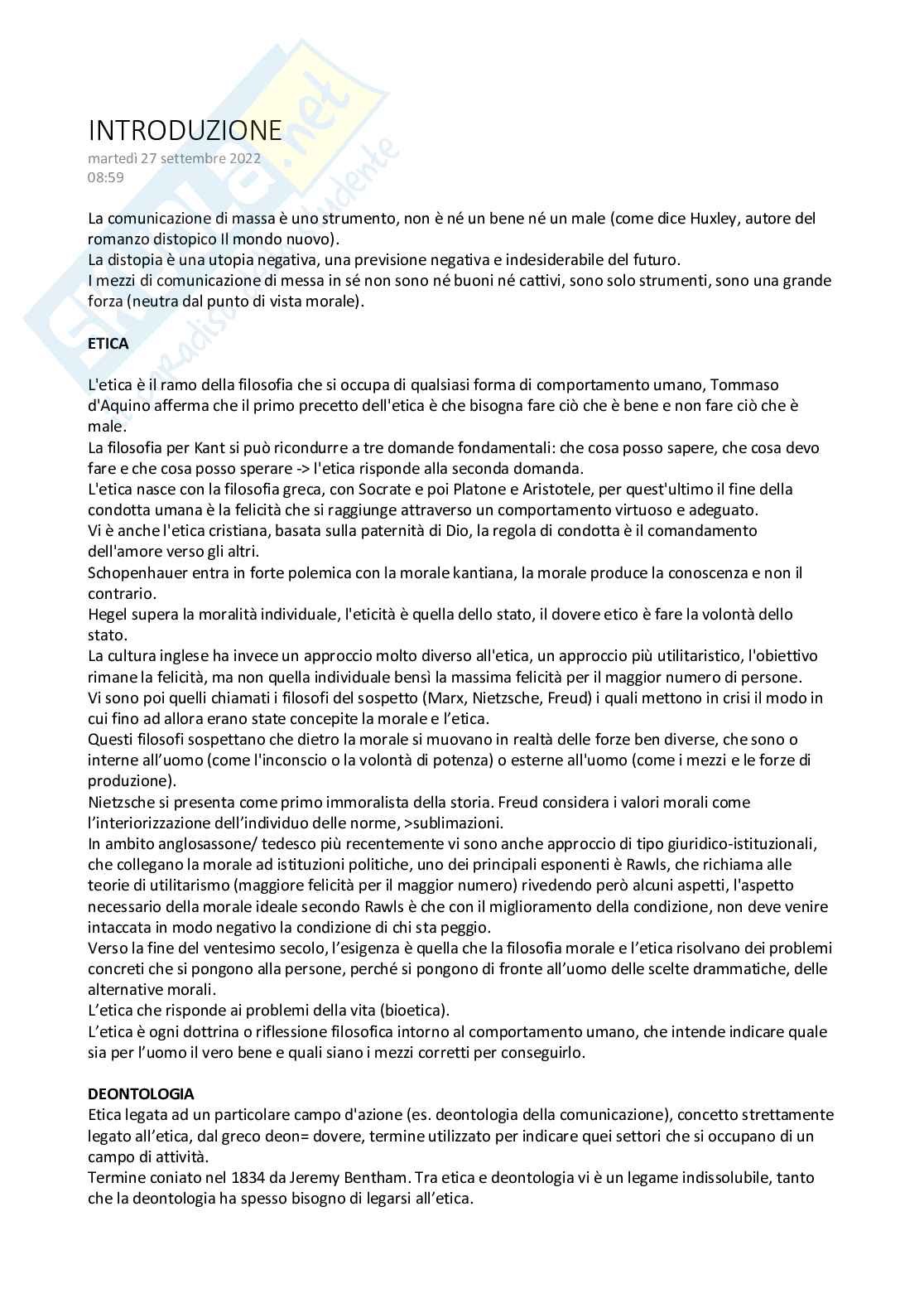 Appunti di Etica e deontologia  Pag. 1