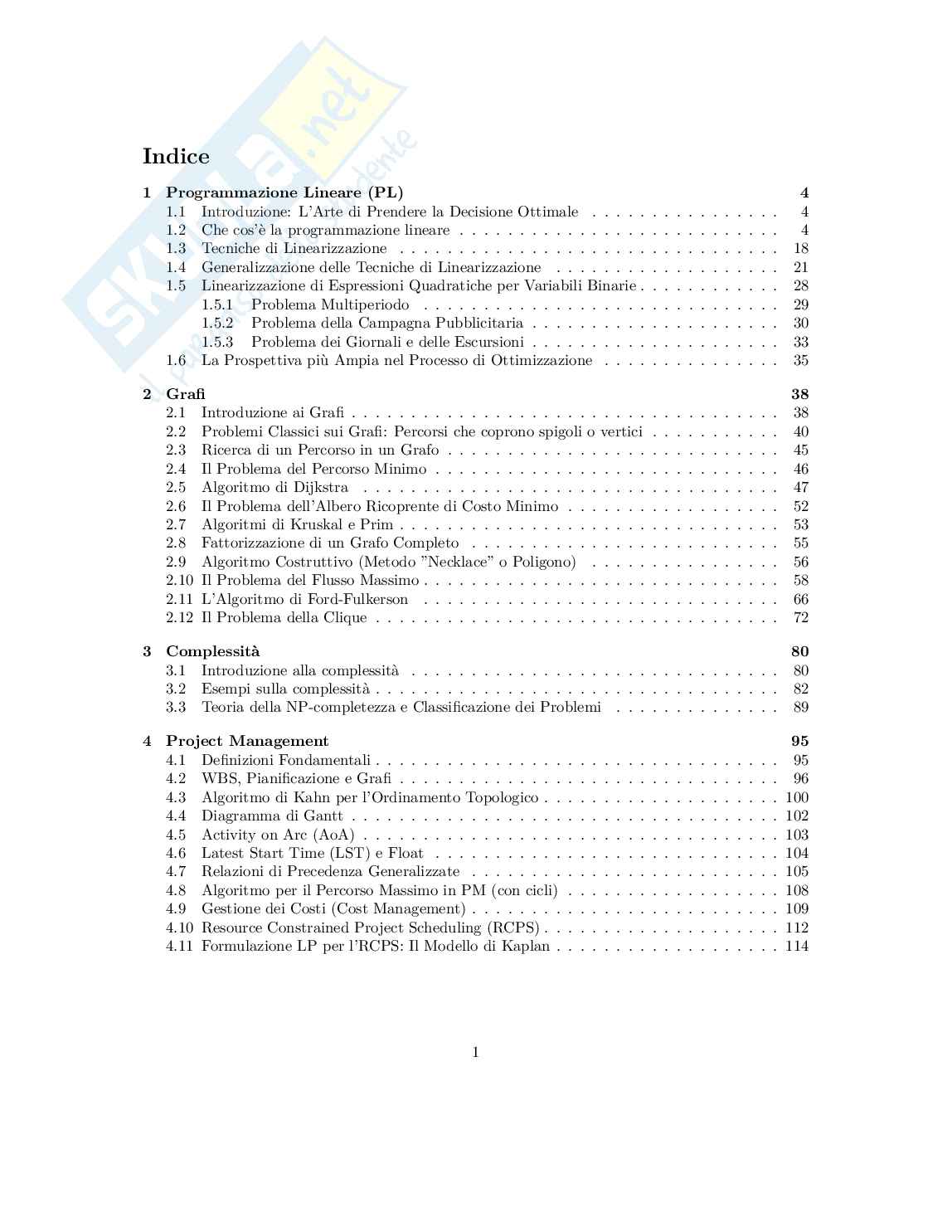 Optimization Methods and Algorithms - Appunti completi (Programmazione Lineare, Grafi, Branch & Bound, Scheduling) Pag. 2