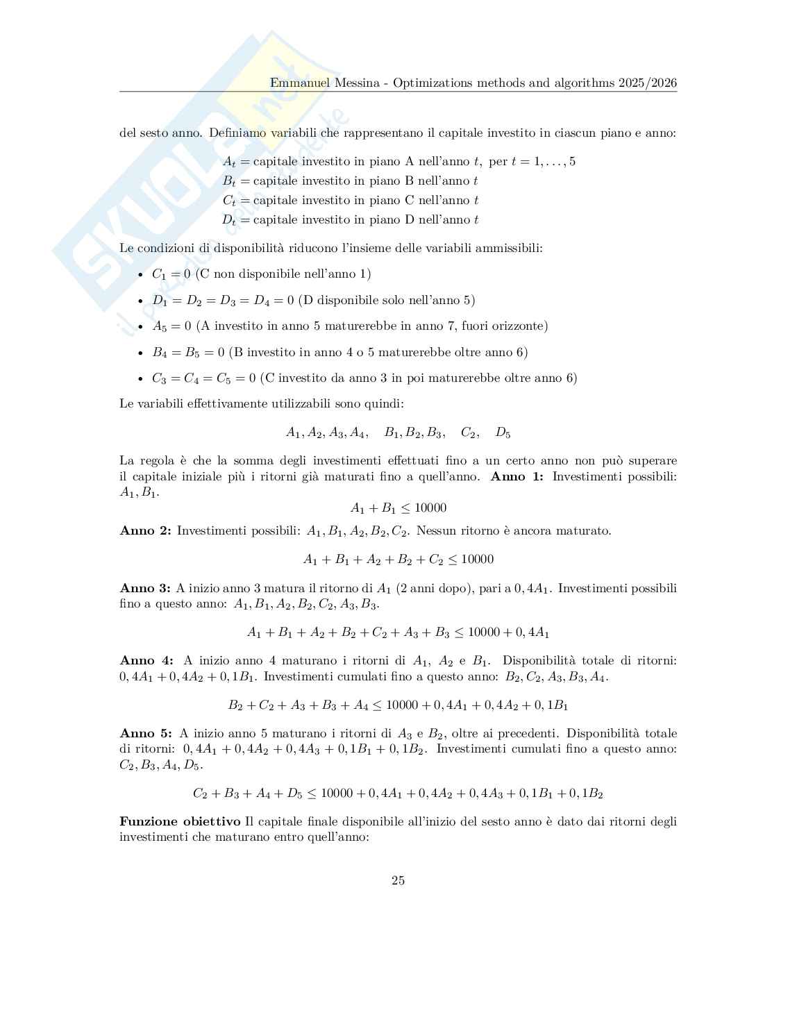 Optimization Methods and Algorithms - Appunti completi (Programmazione Lineare, Grafi, Branch & Bound, Scheduling) Pag. 26
