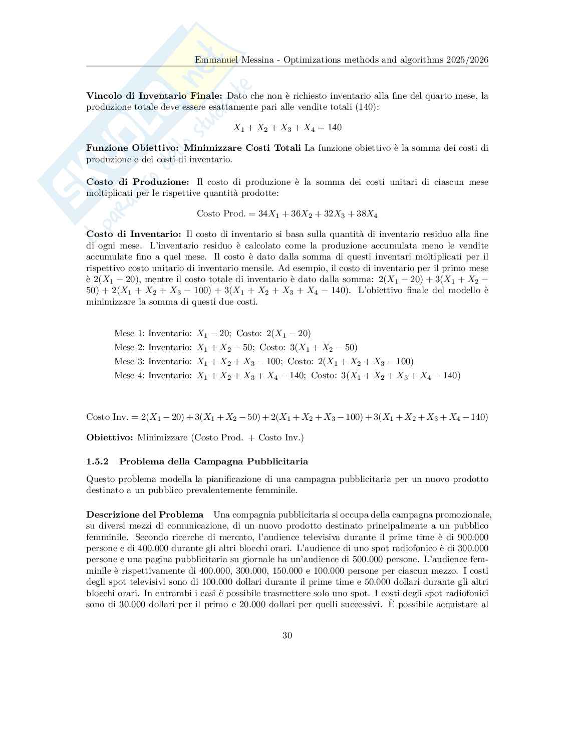 Optimization Methods and Algorithms - Appunti completi (Programmazione Lineare, Grafi, Branch & Bound, Scheduling) Pag. 31