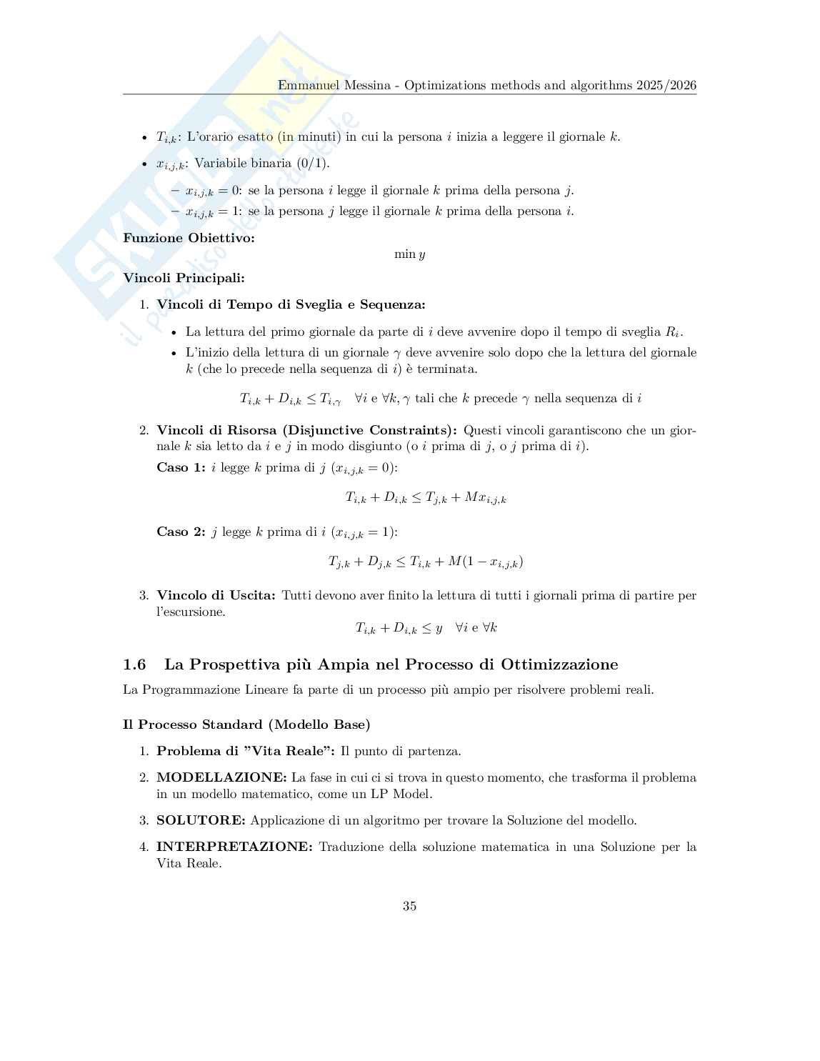 Optimization Methods and Algorithms - Appunti completi (Programmazione Lineare, Grafi, Branch & Bound, Scheduling) Pag. 36