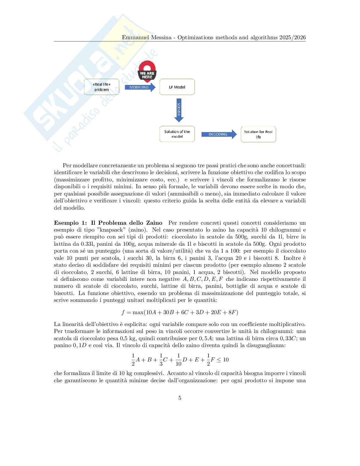 Optimization Methods and Algorithms - Appunti completi (Programmazione Lineare, Grafi, Branch & Bound, Scheduling) Pag. 6