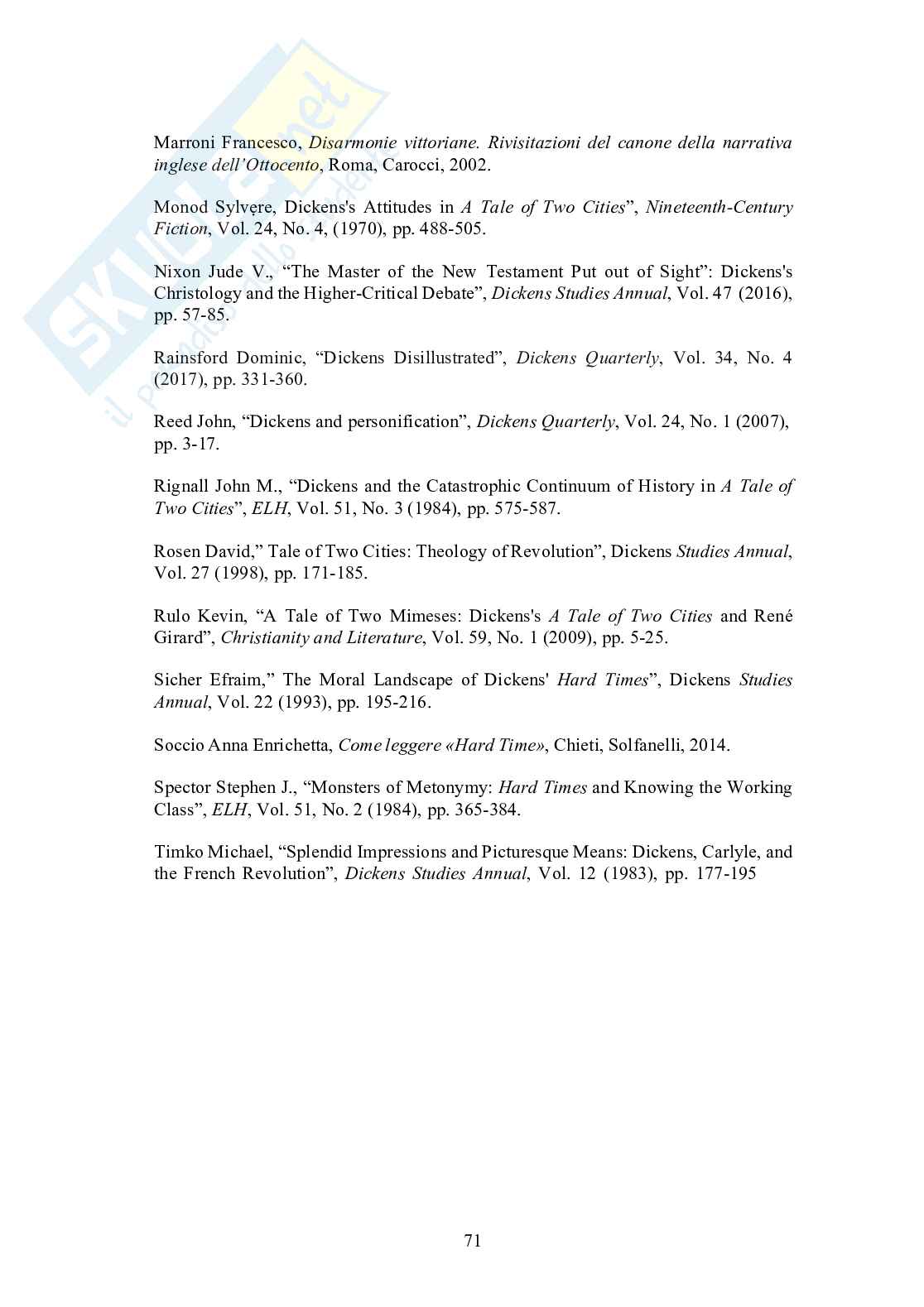  Ruolo della metafora in Dickens: Hard Times e A Tale of Twco Cities  Pag. 71