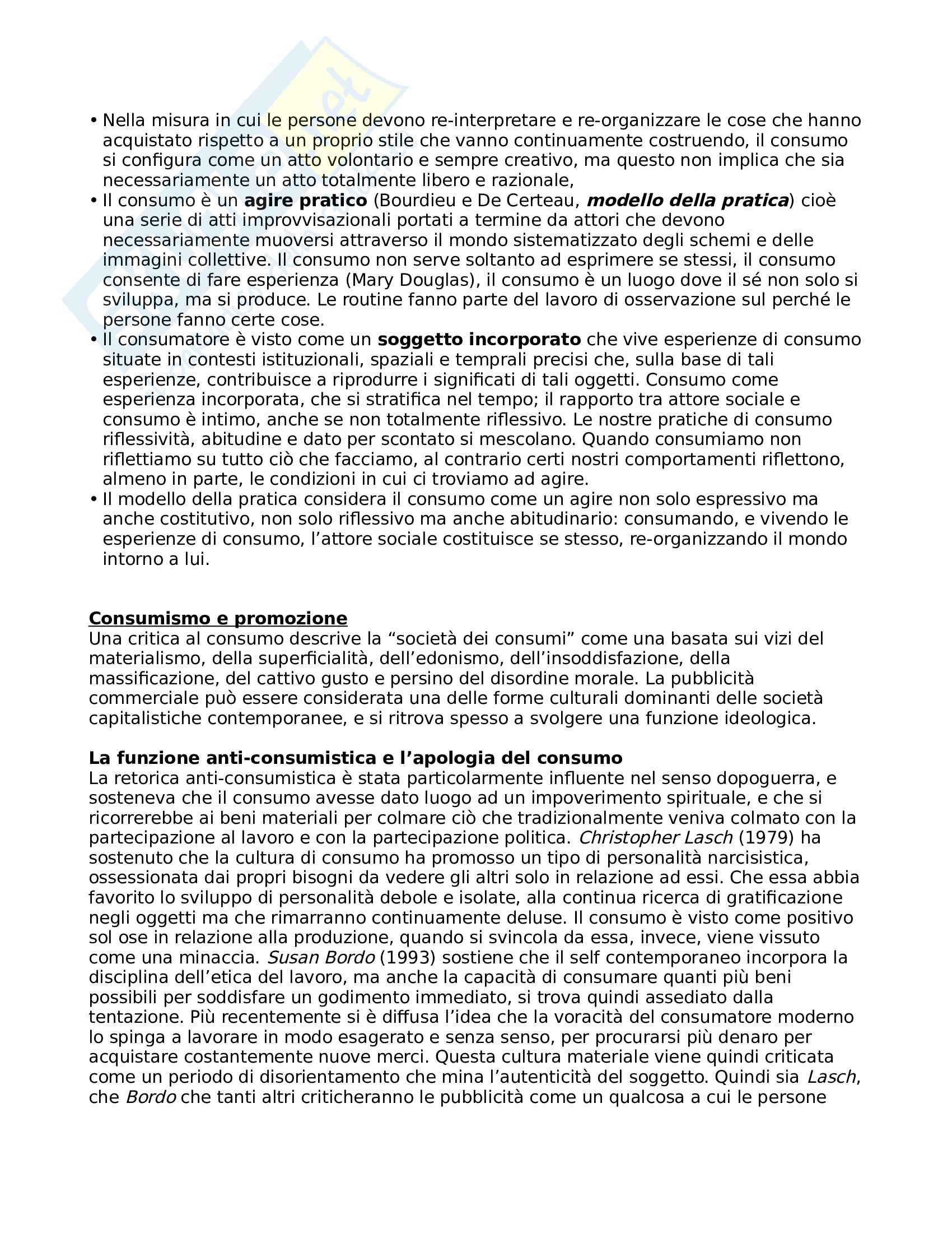 Riassunto esame sociologia dei consumi, prof. Bartoletti, libro consigliato Consumo, cultura e società, Sassatelli Pag. 26