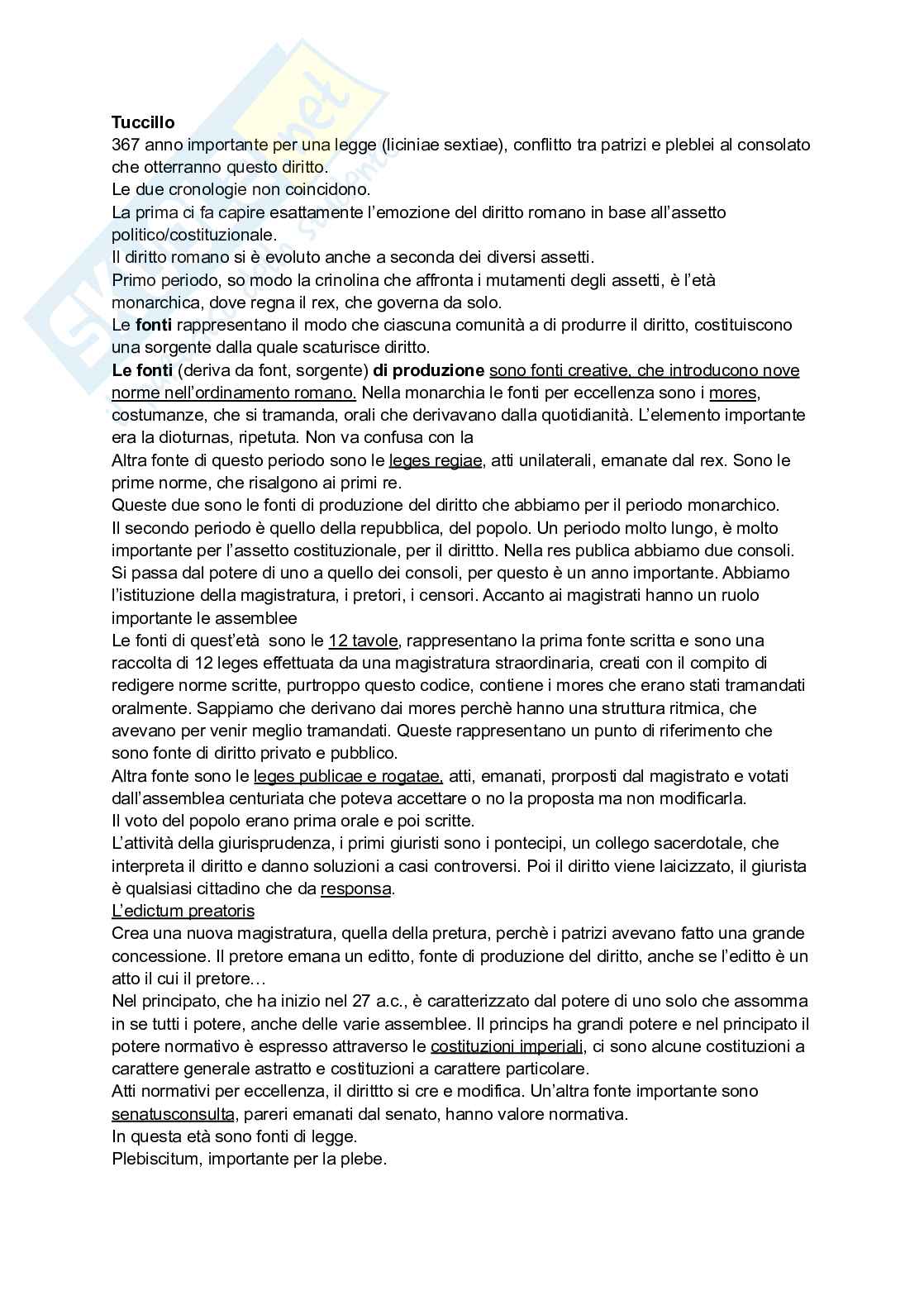 Parte storica Diritto romano Pag. 1