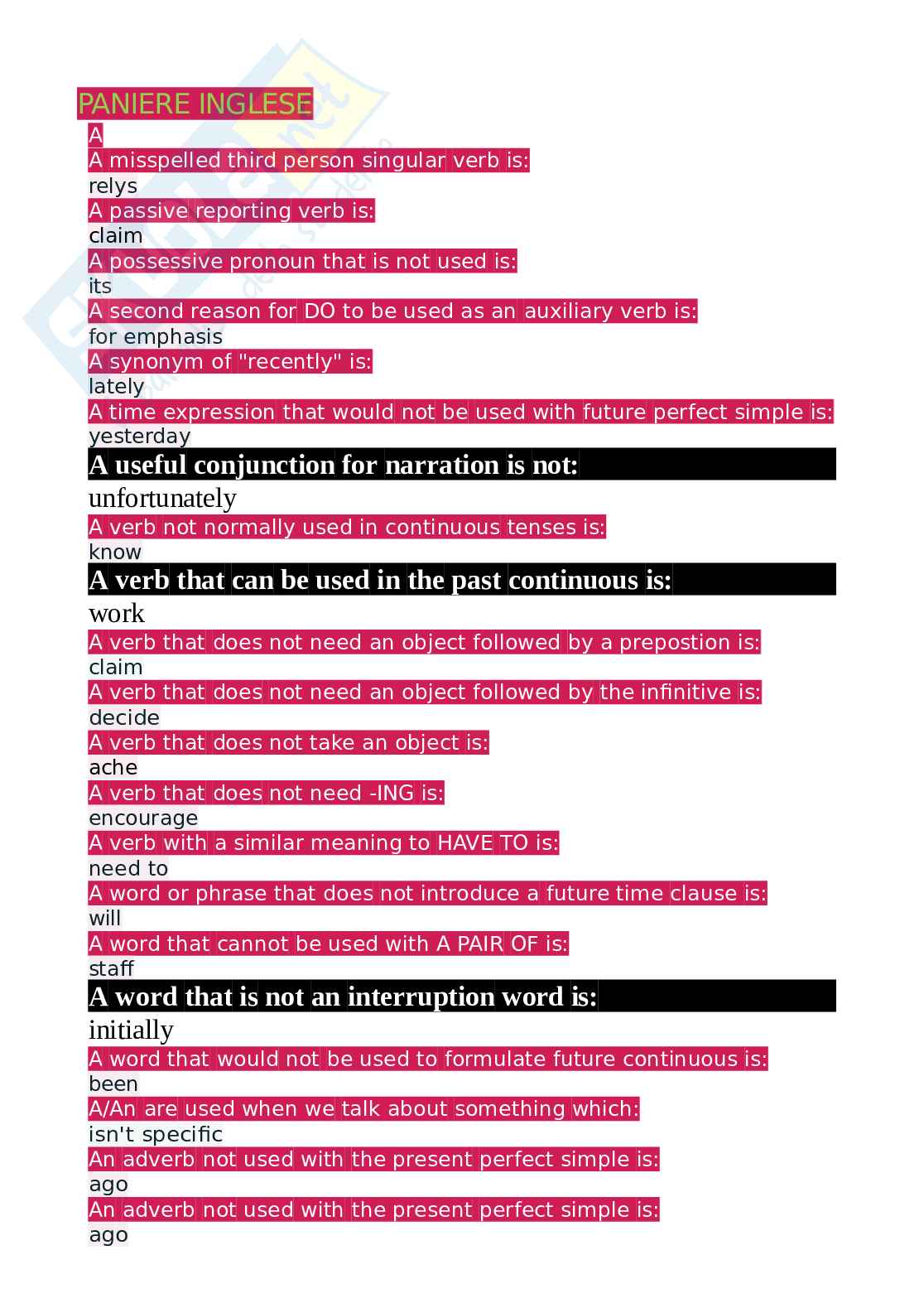 Domande e risposta Lingua inglese (Ultima versione) Pag. 1