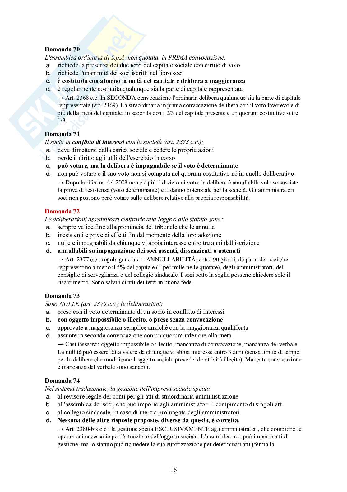 Diritto commerciale – 120 crocette commentate con risposte e spiegazioni Pag. 16