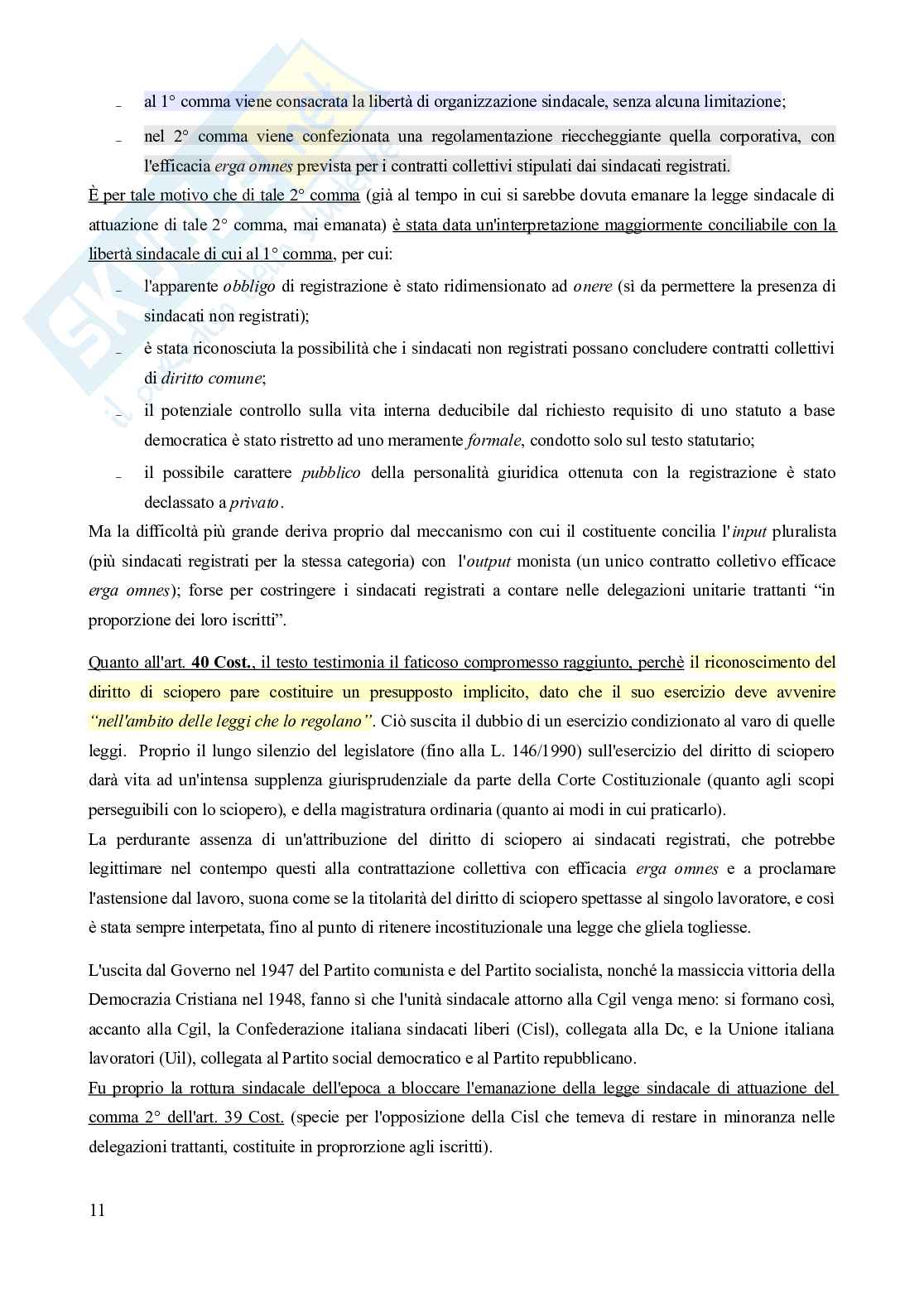 Riassunto esame Diritto del lavoro, Prof. Carinci Maria Teresa, libro consigliato Diritto del Lavoro - Vol. 1 (Il Diritto sindacale) - 8^edizione, Carinci, De Luca, Tamajo, Tosi, Treu Pag. 11